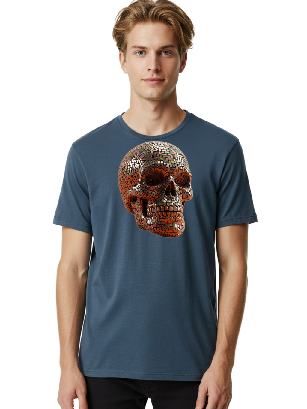 Skull-Mosaic Men'S Graphic Tee, 100% Cotton, Comfortable Casual Summer Wear, Machine Washable, Vintage Camera, Old Camera, Antique Camera, Black Camera, Classic Photography, Photography Equipment, Nostalgic Device, Film Camera, Camera Art Bal326