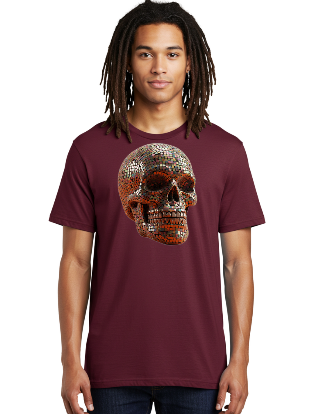 Skull-Mosaic Men'S Graphic Tee, 100% Cotton, Comfortable Casual Summer Wear, Machine Washable, Vintage Camera, Old Camera, Antique Camera, Black Camera, Classic Photography, Photography Equipment, Nostalgic Device, Film Camera, Camera Art Bal326