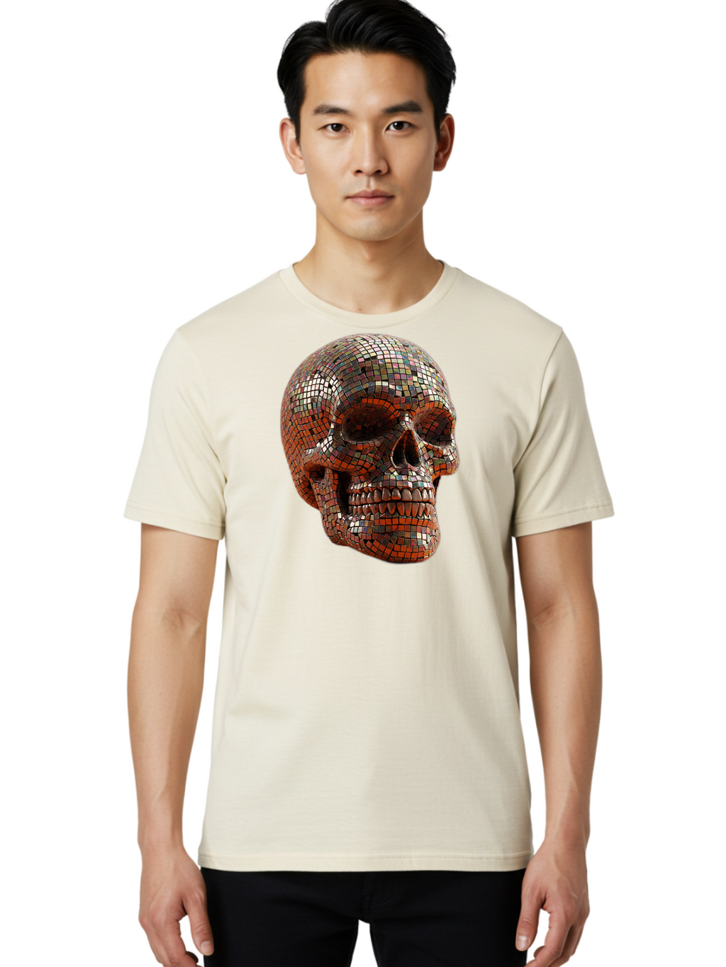 Skull-Mosaic Men'S Graphic Tee, 100% Cotton, Comfortable Casual Summer Wear, Machine Washable, Vintage Camera, Old Camera, Antique Camera, Black Camera, Classic Photography, Photography Equipment, Nostalgic Device, Film Camera, Camera Art Bal326