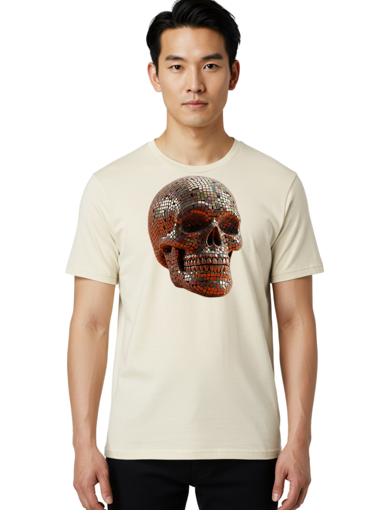 Skull-Mosaic Men'S Graphic Tee, 100% Cotton, Comfortable Casual Summer Wear, Machine Washable, Vintage Camera, Old Camera, Antique Camera, Black Camera, Classic Photography, Photography Equipment, Nostalgic Device, Film Camera, Camera Art Bal326