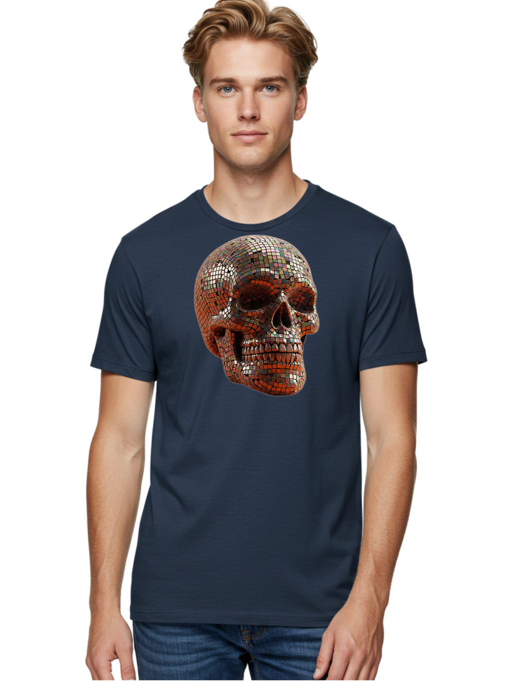 Skull-Mosaic Men'S Graphic Tee, 100% Cotton, Comfortable Casual Summer Wear, Machine Washable, Vintage Camera, Old Camera, Antique Camera, Black Camera, Classic Photography, Photography Equipment, Nostalgic Device, Film Camera, Camera Art Bal326