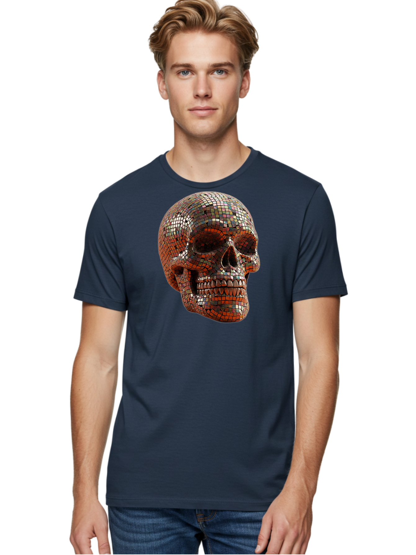 Skull-Mosaic Men'S Graphic Tee, 100% Cotton, Comfortable Casual Summer Wear, Machine Washable, Vintage Camera, Old Camera, Antique Camera, Black Camera, Classic Photography, Photography Equipment, Nostalgic Device, Film Camera, Camera Art Bal326