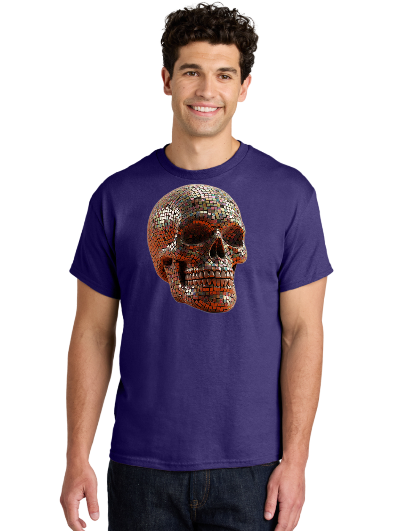 Skull-Mosaic Men'S Graphic Tee, 100% Cotton, Comfortable Casual Summer Wear, Machine Washable, Vintage Camera, Old Camera, Antique Camera, Black Camera, Classic Photography, Photography Equipment, Nostalgic Device, Film Camera, Camera Art Bal326