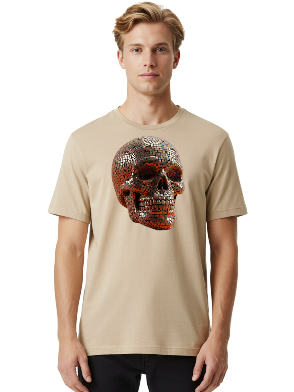 Skull-Mosaic Men'S Graphic Tee, 100% Cotton, Comfortable Casual Summer Wear, Machine Washable, Vintage Camera, Old Camera, Antique Camera, Black Camera, Classic Photography, Photography Equipment, Nostalgic Device, Film Camera, Camera Art Bal326