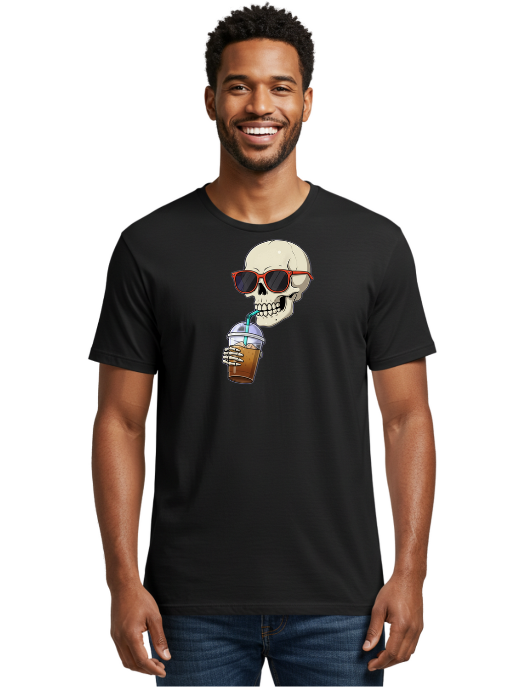 Skull-With-Sunglasses-Drinking Men'S Graphic Tee, 100% Cotton, Comfortable Casual Summer Wear, Machine Washable, Vintage Camera, Old Camera, Antique Camera, Black Camera, Classic Photography, Photography Equipment, Nostalgic Device, Bal327