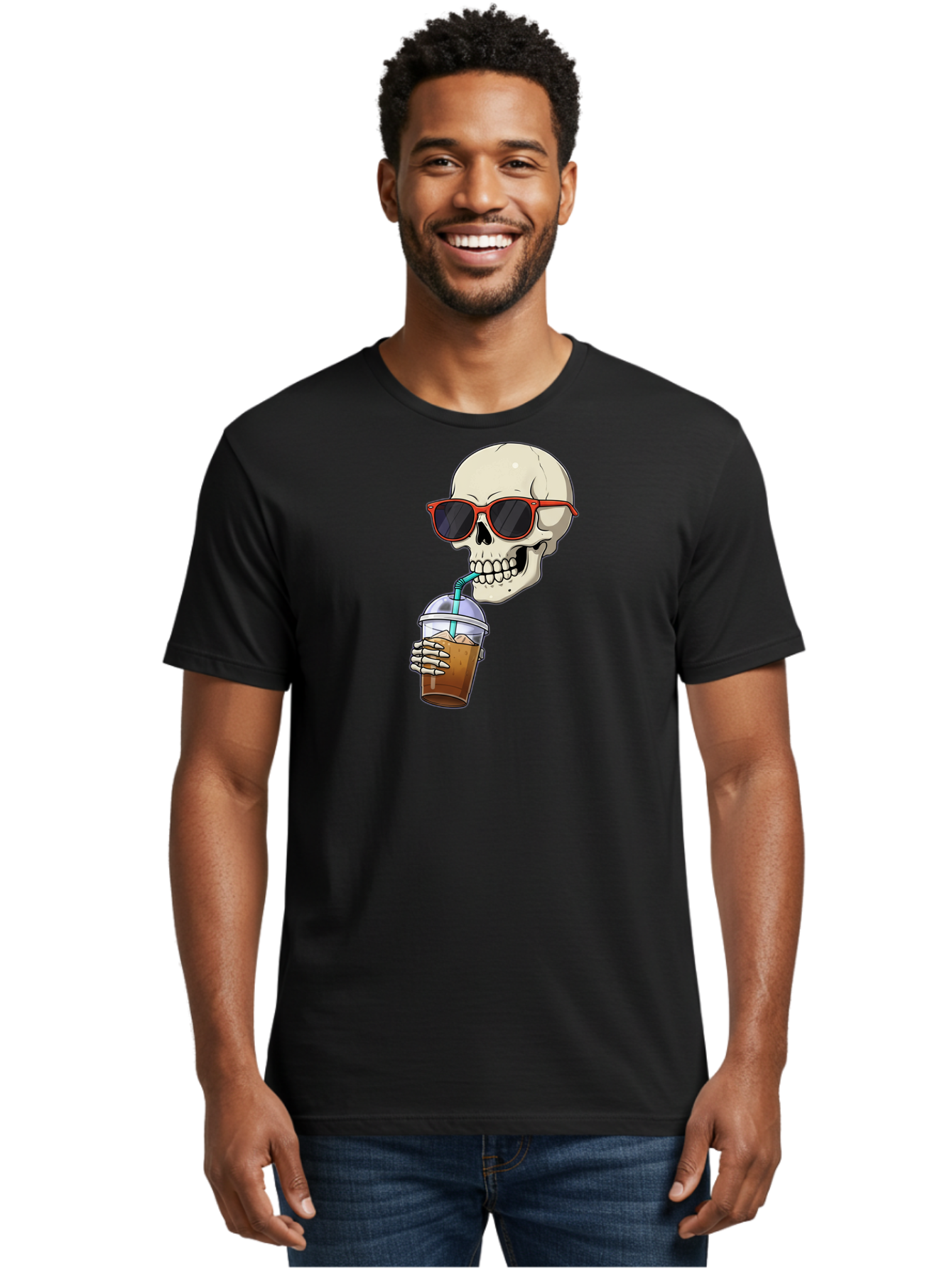 Skull-With-Sunglasses-Drinking Men'S Graphic Tee, 100% Cotton, Comfortable Casual Summer Wear, Machine Washable, Vintage Camera, Old Camera, Antique Camera, Black Camera, Classic Photography, Photography Equipment, Nostalgic Device, Bal327