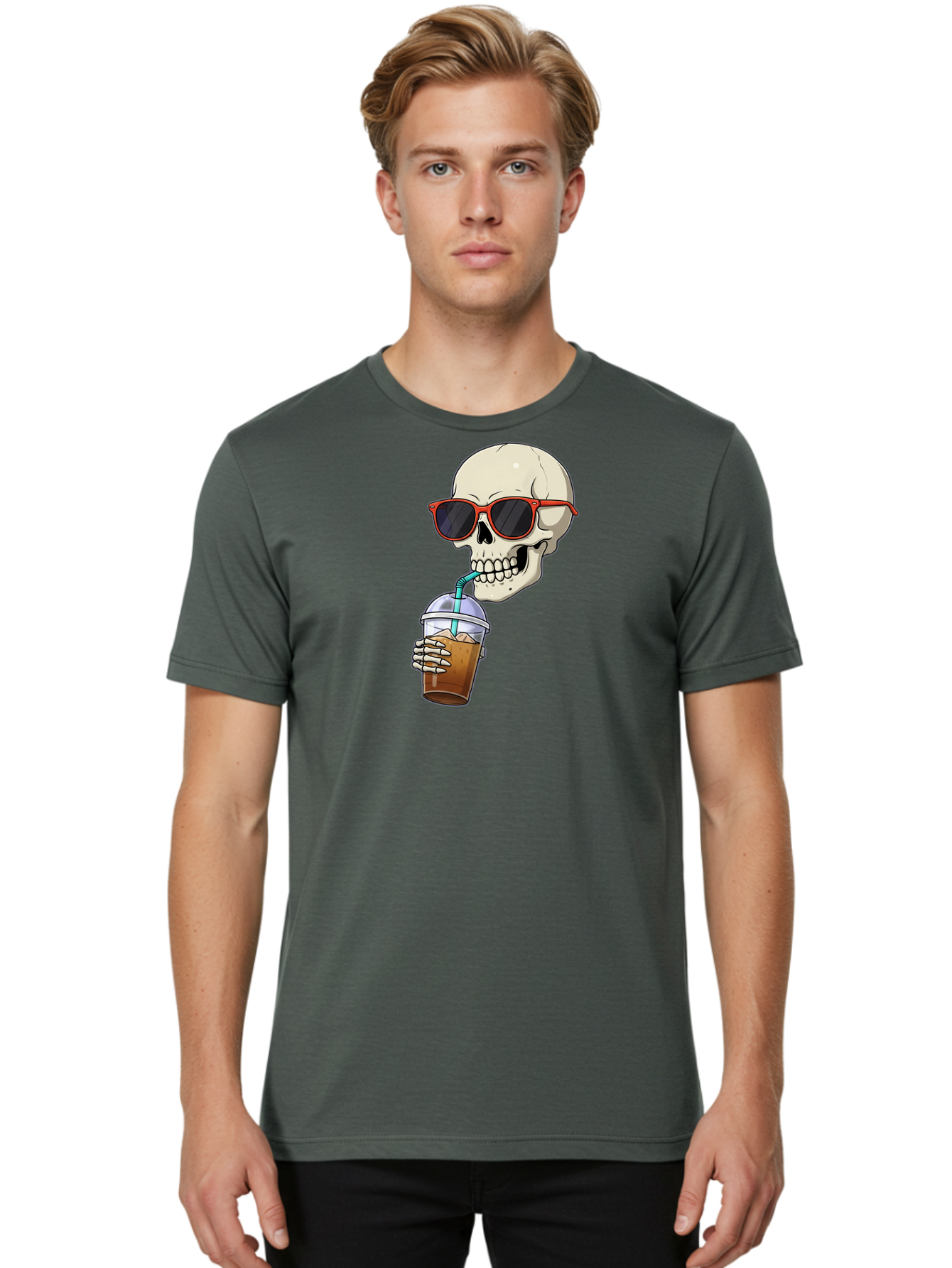 Skull-With-Sunglasses-Drinking Men'S Graphic Tee, 100% Cotton, Comfortable Casual Summer Wear, Machine Washable, Vintage Camera, Old Camera, Antique Camera, Black Camera, Classic Photography, Photography Equipment, Nostalgic Device, Bal327