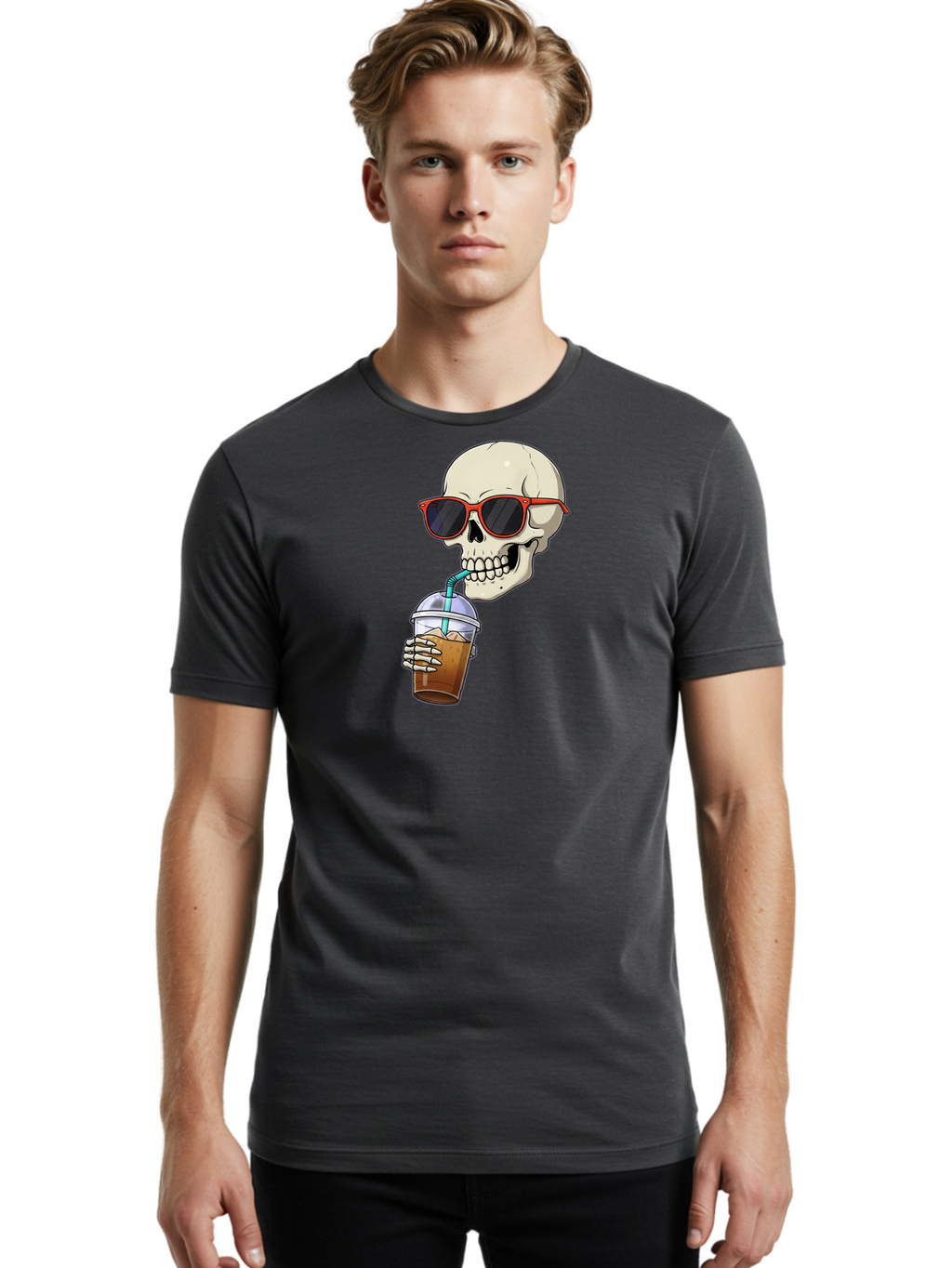 Skull-With-Sunglasses-Drinking Men'S Graphic Tee, 100% Cotton, Comfortable Casual Summer Wear, Machine Washable, Vintage Camera, Old Camera, Antique Camera, Black Camera, Classic Photography, Photography Equipment, Nostalgic Device, Bal327