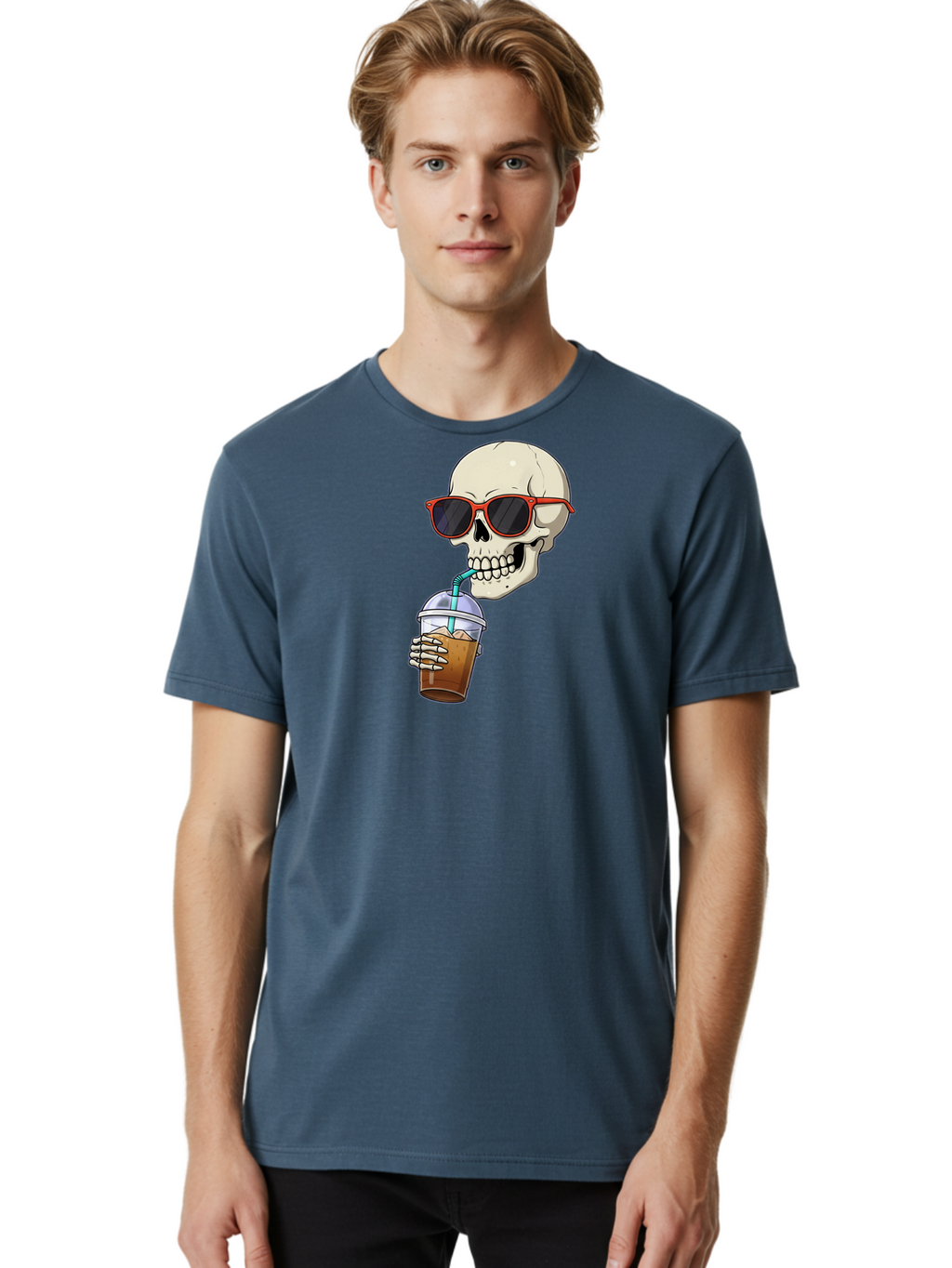 Skull-With-Sunglasses-Drinking Men'S Graphic Tee, 100% Cotton, Comfortable Casual Summer Wear, Machine Washable, Vintage Camera, Old Camera, Antique Camera, Black Camera, Classic Photography, Photography Equipment, Nostalgic Device, Bal327