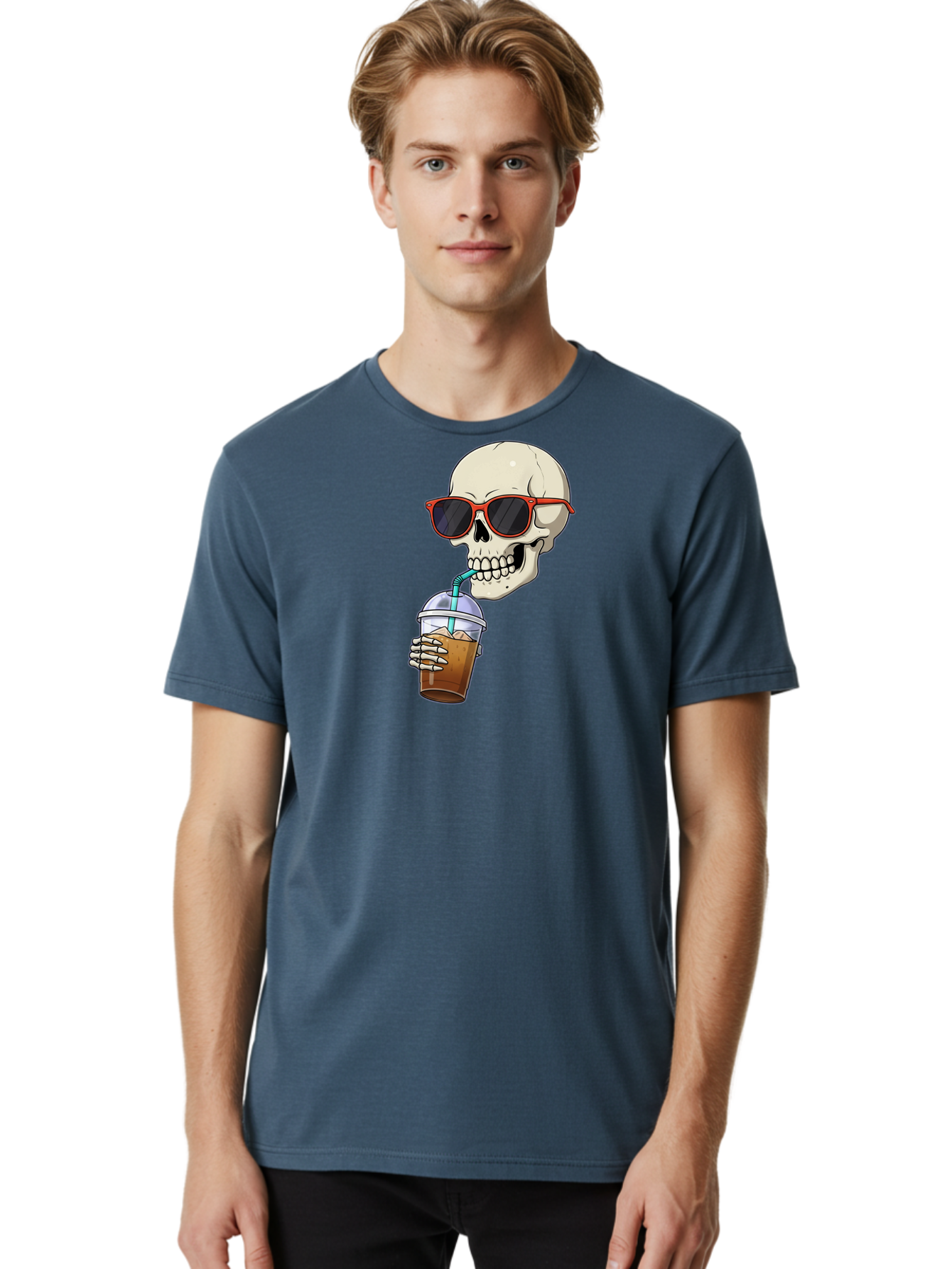 Skull-With-Sunglasses-Drinking Men'S Graphic Tee, 100% Cotton, Comfortable Casual Summer Wear, Machine Washable, Vintage Camera, Old Camera, Antique Camera, Black Camera, Classic Photography, Photography Equipment, Nostalgic Device, Bal327