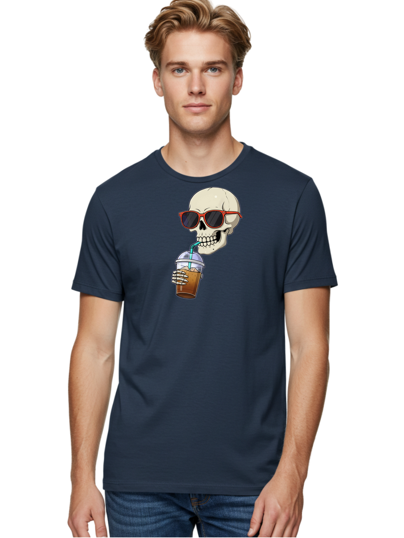 Skull-With-Sunglasses-Drinking Men'S Graphic Tee, 100% Cotton, Comfortable Casual Summer Wear, Machine Washable, Vintage Camera, Old Camera, Antique Camera, Black Camera, Classic Photography, Photography Equipment, Nostalgic Device, Bal327