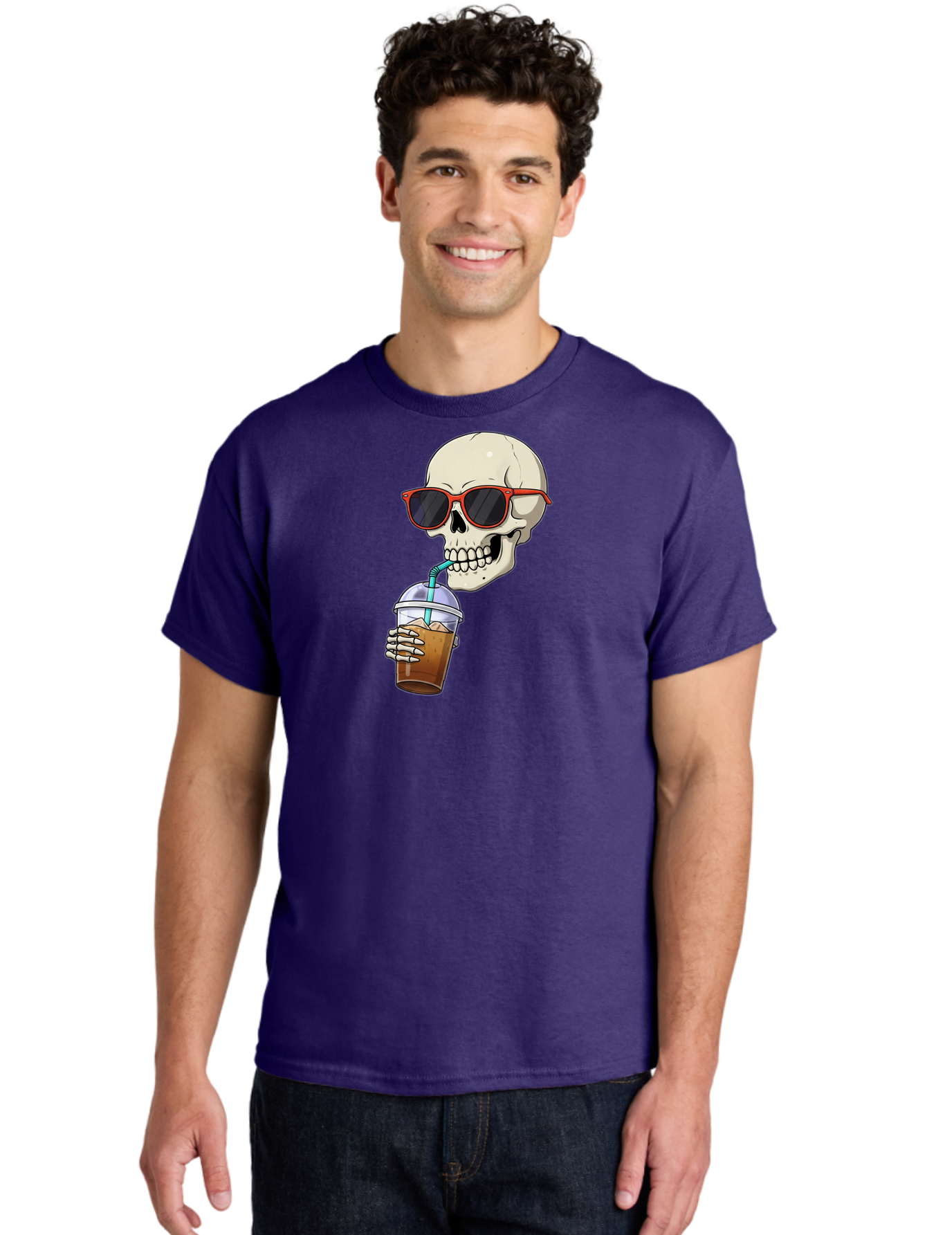 Skull-With-Sunglasses-Drinking Men'S Graphic Tee, 100% Cotton, Comfortable Casual Summer Wear, Machine Washable, Vintage Camera, Old Camera, Antique Camera, Black Camera, Classic Photography, Photography Equipment, Nostalgic Device, Bal327