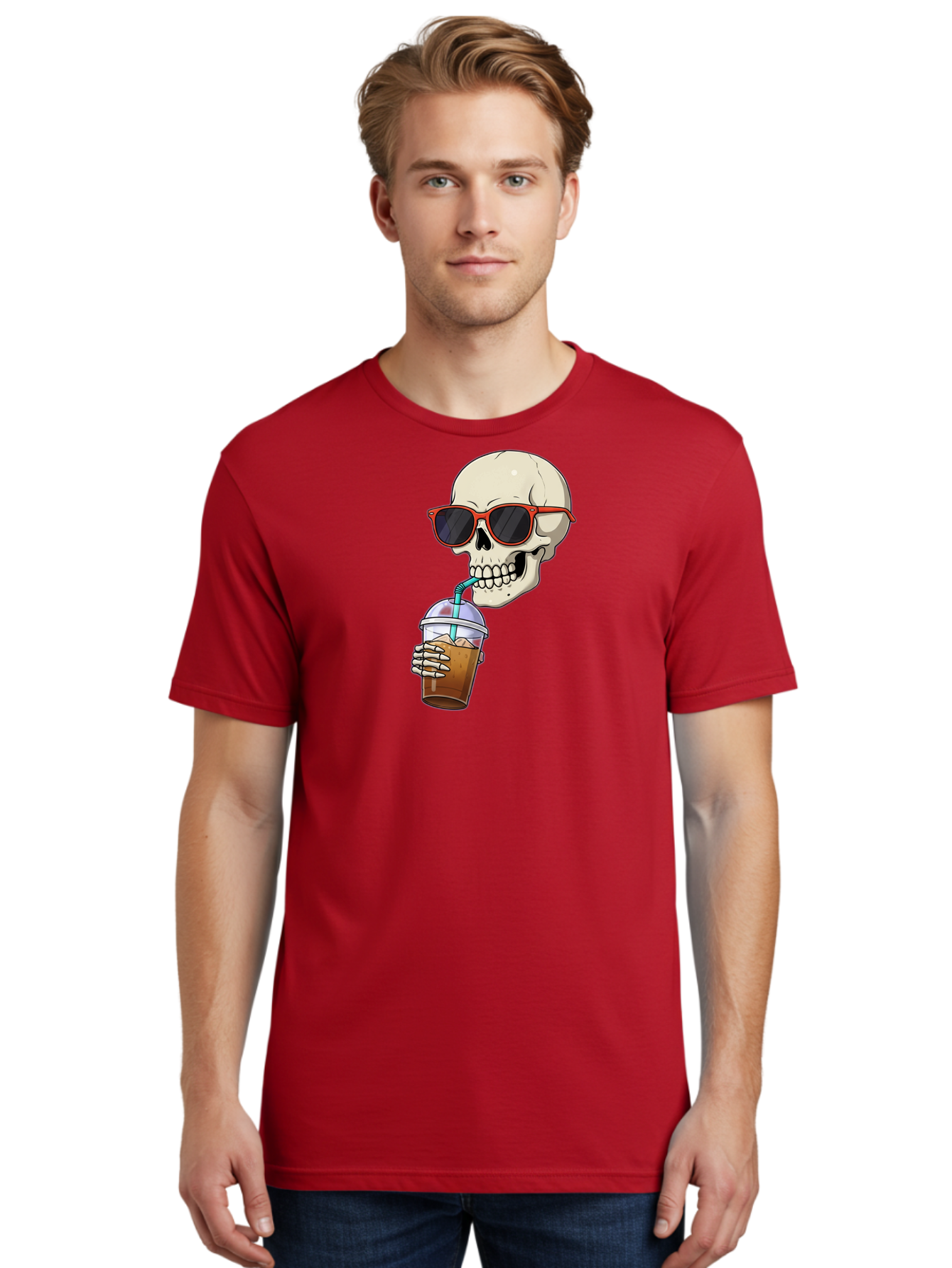 Skull-With-Sunglasses-Drinking Men'S Graphic Tee, 100% Cotton, Comfortable Casual Summer Wear, Machine Washable, Vintage Camera, Old Camera, Antique Camera, Black Camera, Classic Photography, Photography Equipment, Nostalgic Device, Bal327