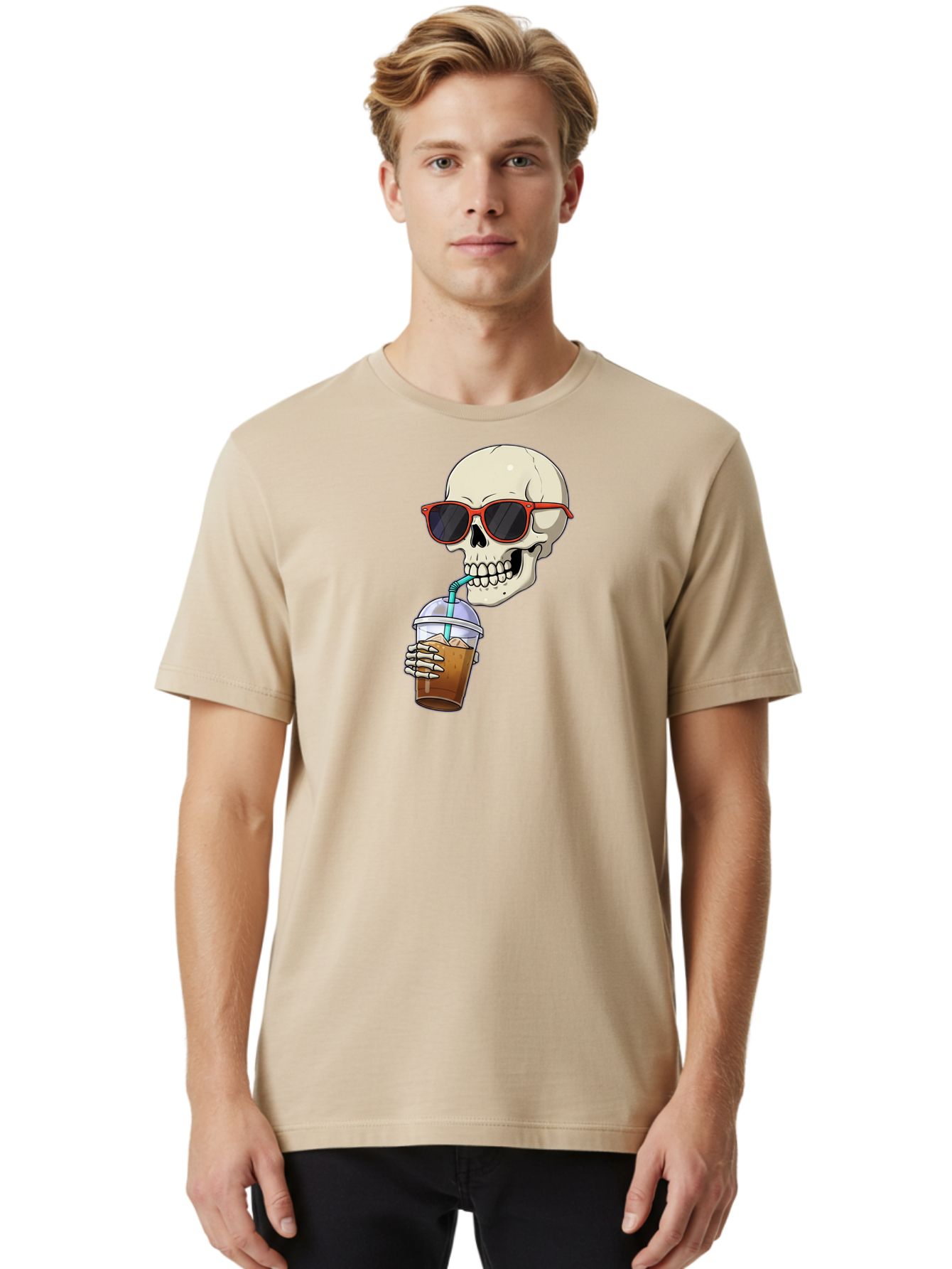 Skull-With-Sunglasses-Drinking Men'S Graphic Tee, 100% Cotton, Comfortable Casual Summer Wear, Machine Washable, Vintage Camera, Old Camera, Antique Camera, Black Camera, Classic Photography, Photography Equipment, Nostalgic Device, Bal327