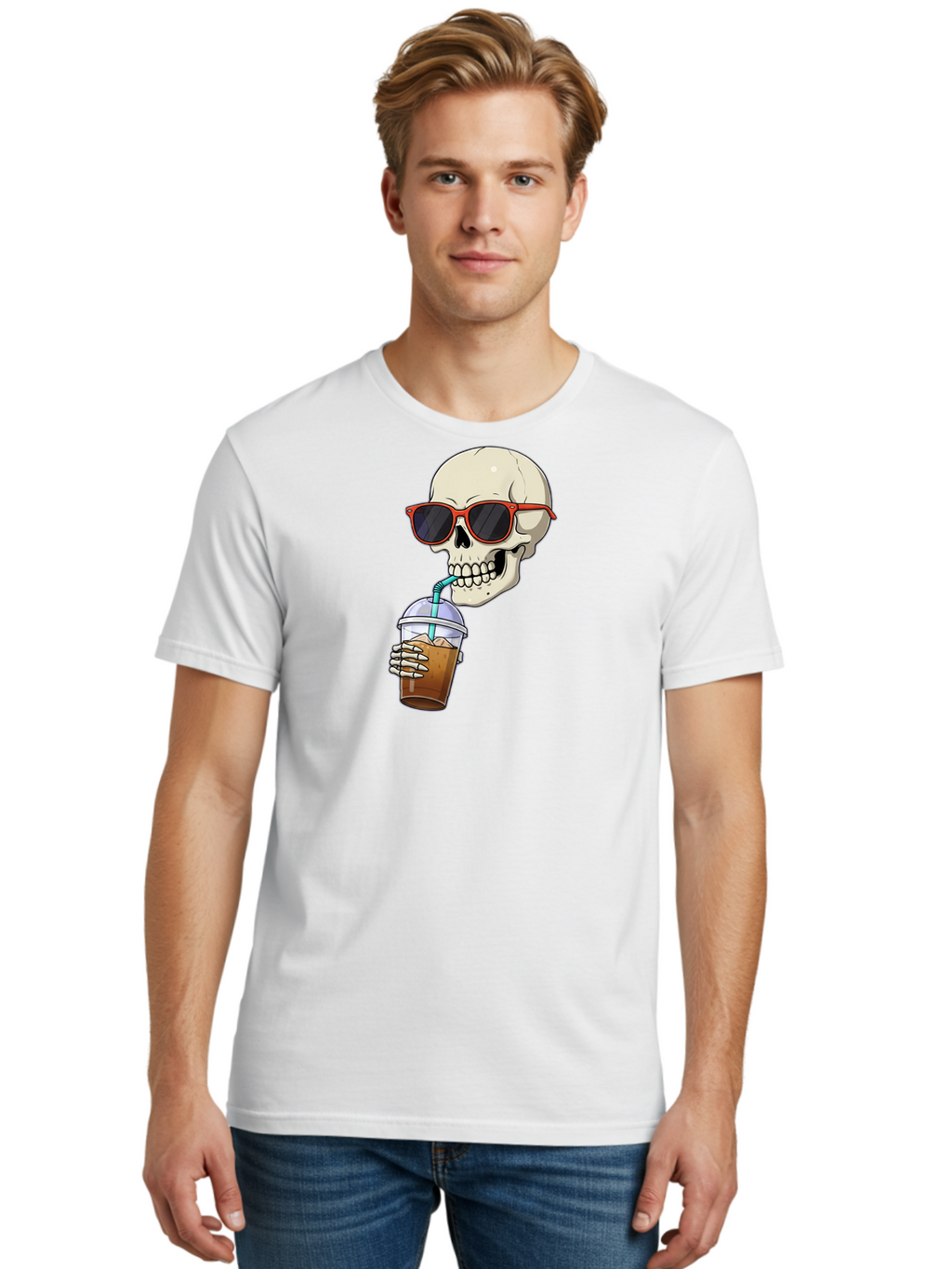 Skull-With-Sunglasses-Drinking Men'S Graphic Tee, 100% Cotton, Comfortable Casual Summer Wear, Machine Washable, Vintage Camera, Old Camera, Antique Camera, Black Camera, Classic Photography, Photography Equipment, Nostalgic Device, Bal327