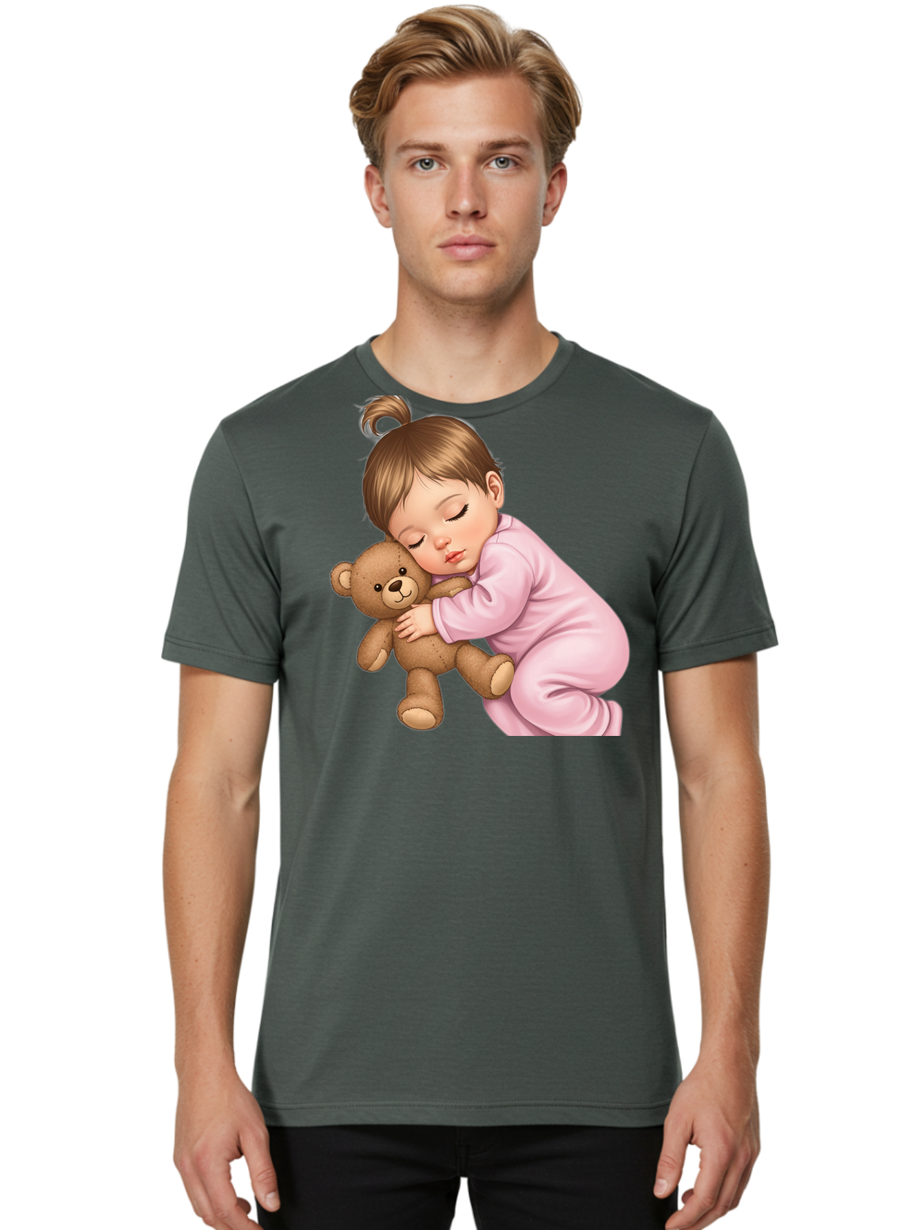 Sleeping-Baby-With-Teddy Men'S Graphic Tee, 100% Cotton, Comfortable Casual Summer Wear, Machine Washable, Vintage Camera, Old Camera, Antique Camera, Black Camera, Classic Photography, Photography Equipment, Nostalgic Device, Film Camera, Bal331