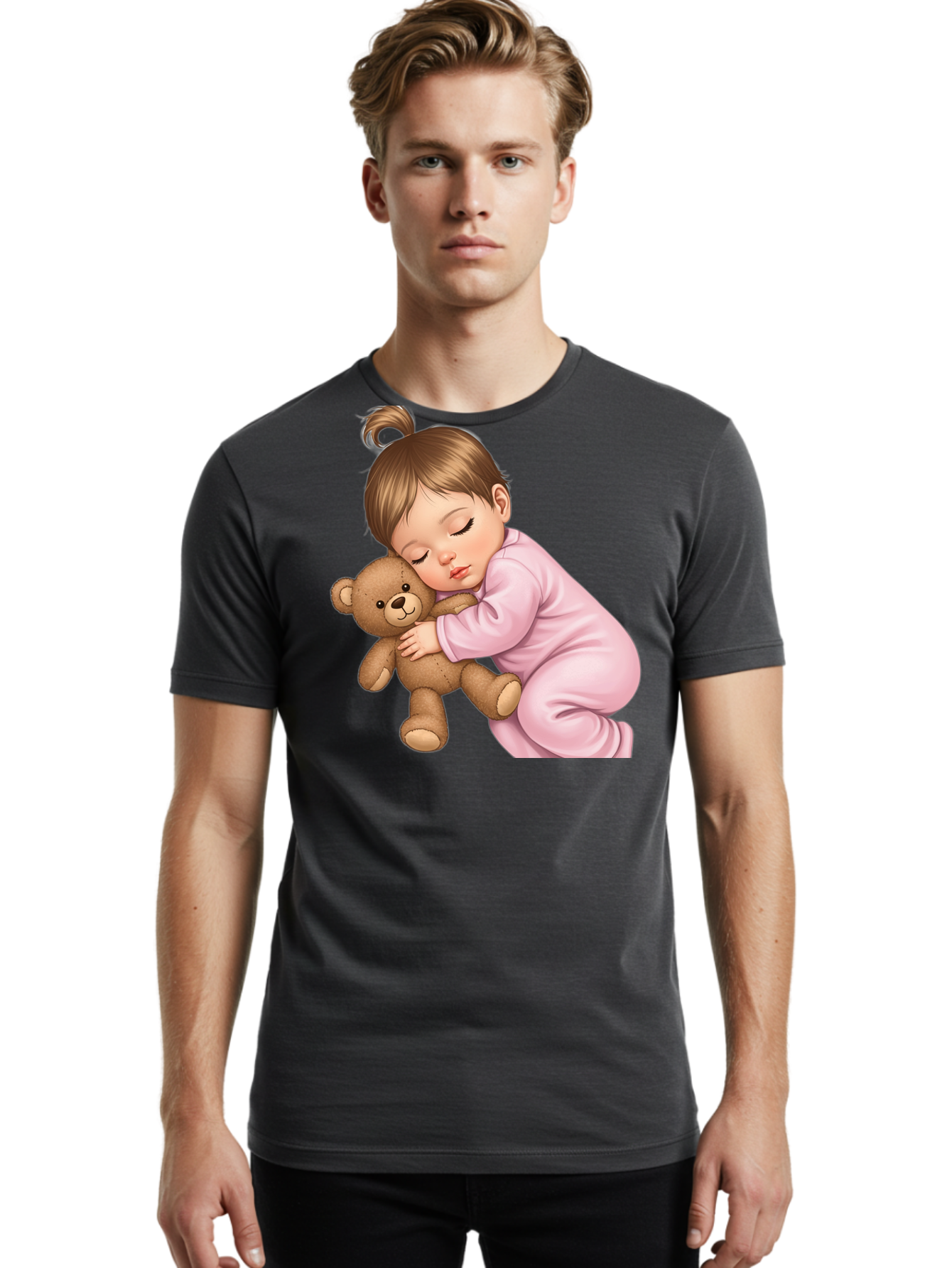 Sleeping-Baby-With-Teddy Men'S Graphic Tee, 100% Cotton, Comfortable Casual Summer Wear, Machine Washable, Vintage Camera, Old Camera, Antique Camera, Black Camera, Classic Photography, Photography Equipment, Nostalgic Device, Film Camera, Bal331