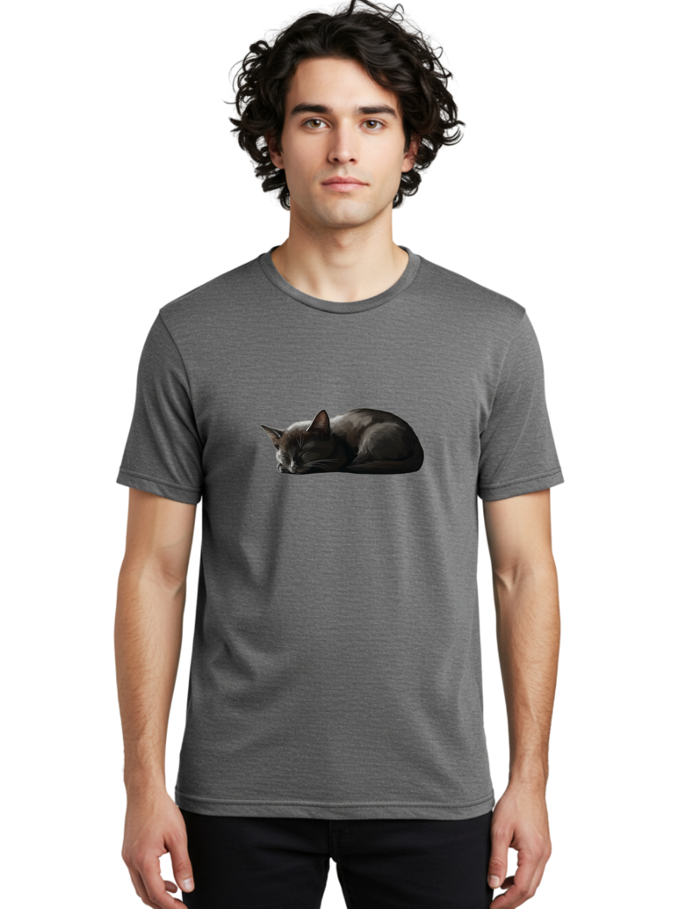 Sleeping-Black-Cat-1 Men'S Graphic Tee, 100% Cotton, Comfortable Casual Summer Wear, Machine Washable, Vintage Camera, Old Camera, Antique Camera, Black Camera, Classic Photography, Photography Equipment, Nostalgic Device, Film Camera, Bal333