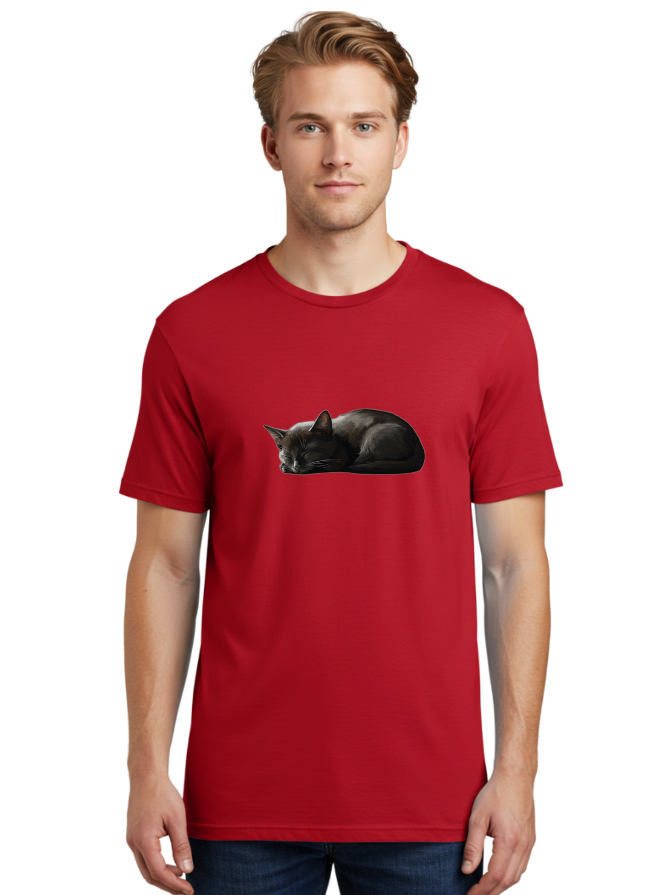 Sleeping-Black-Cat-1 Men'S Graphic Tee, 100% Cotton, Comfortable Casual Summer Wear, Machine Washable, Vintage Camera, Old Camera, Antique Camera, Black Camera, Classic Photography, Photography Equipment, Nostalgic Device, Film Camera, Bal333