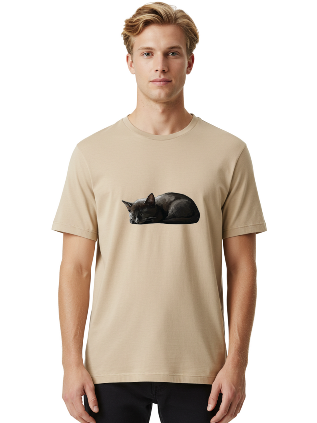 Sleeping-Black-Cat-1 Men'S Graphic Tee, 100% Cotton, Comfortable Casual Summer Wear, Machine Washable, Vintage Camera, Old Camera, Antique Camera, Black Camera, Classic Photography, Photography Equipment, Nostalgic Device, Film Camera, Bal333