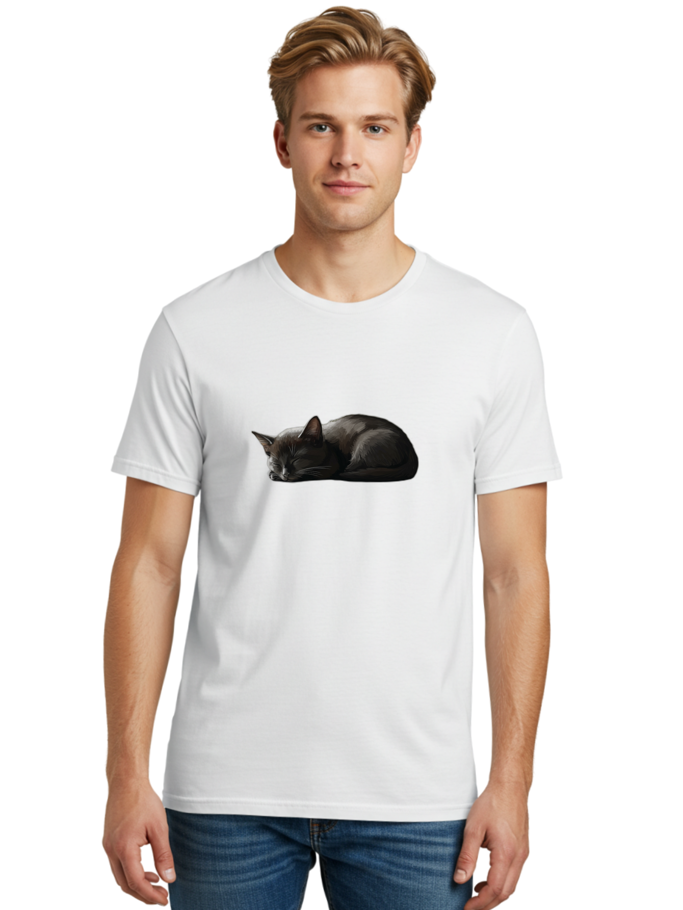 Sleeping-Black-Cat-1 Men'S Graphic Tee, 100% Cotton, Comfortable Casual Summer Wear, Machine Washable, Vintage Camera, Old Camera, Antique Camera, Black Camera, Classic Photography, Photography Equipment, Nostalgic Device, Film Camera, Bal333