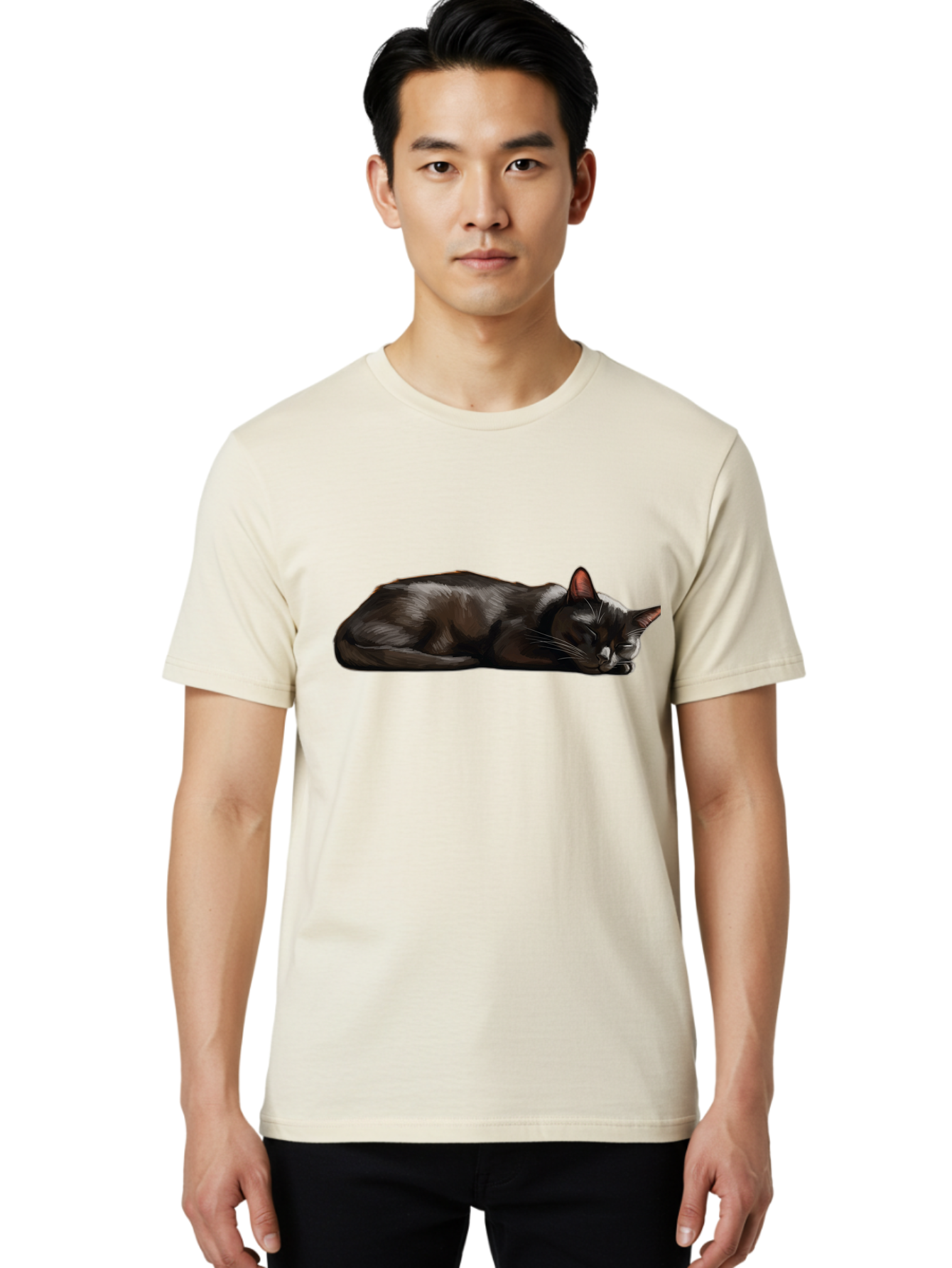 Sleeping-Black-Cat Men'S Graphic Tee, 100% Cotton, Comfortable Casual Summer Wear, Machine Washable, Vintage Camera, Old Camera, Antique Camera, Black Camera, Classic Photography, Photography Equipment, Nostalgic Device, Film Camera, Bal334