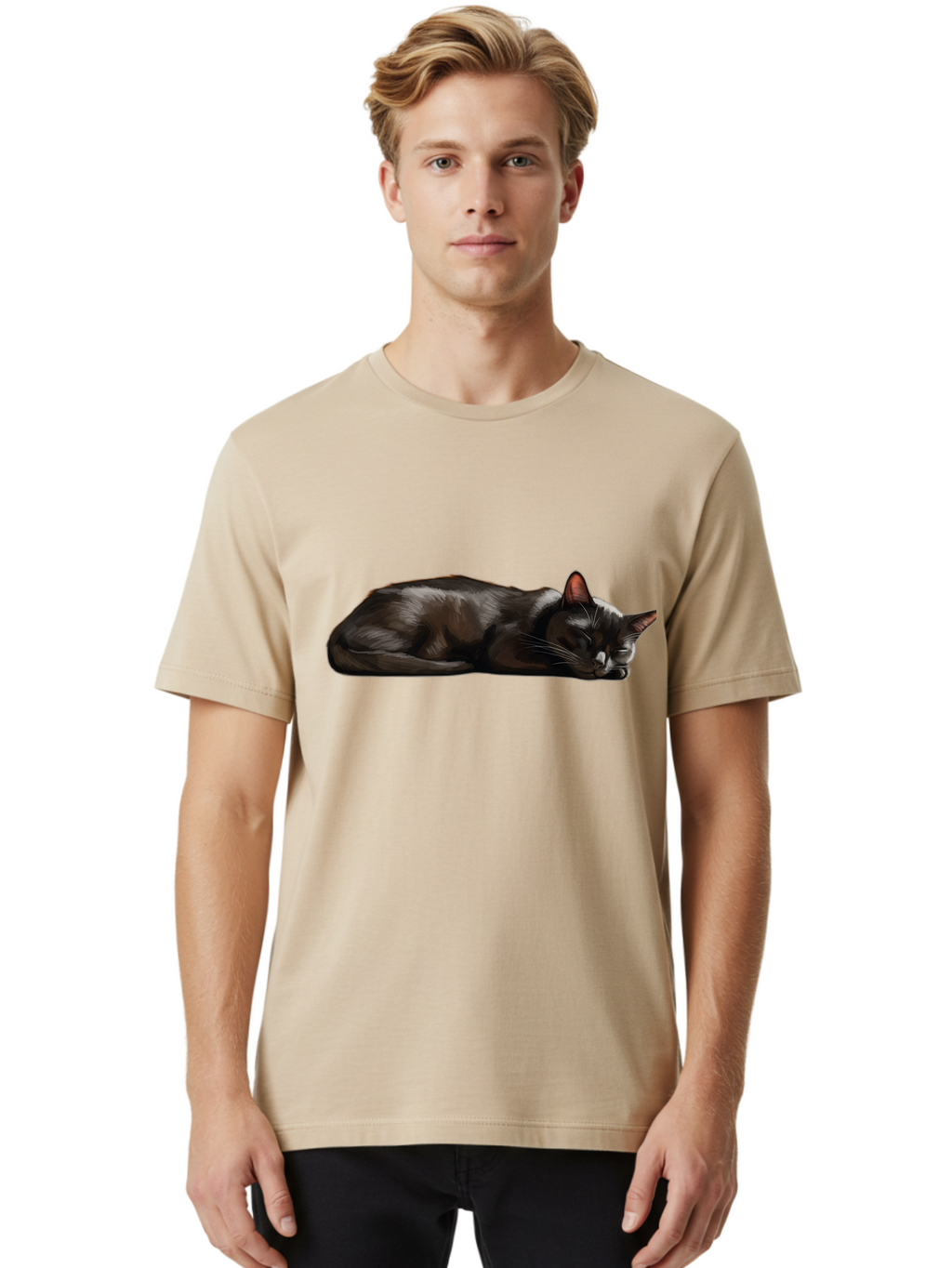 Sleeping-Black-Cat Men'S Graphic Tee, 100% Cotton, Comfortable Casual Summer Wear, Machine Washable, Vintage Camera, Old Camera, Antique Camera, Black Camera, Classic Photography, Photography Equipment, Nostalgic Device, Film Camera, Bal334