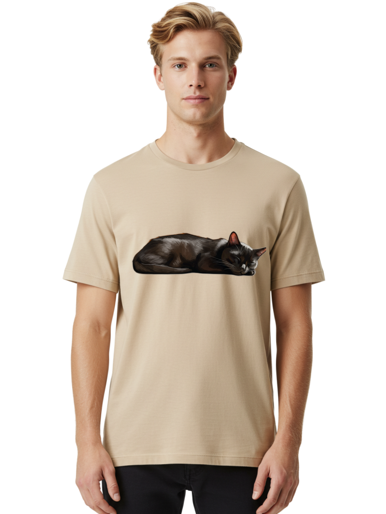 Sleeping-Black-Cat Men'S Graphic Tee, 100% Cotton, Comfortable Casual Summer Wear, Machine Washable, Vintage Camera, Old Camera, Antique Camera, Black Camera, Classic Photography, Photography Equipment, Nostalgic Device, Film Camera, Bal334