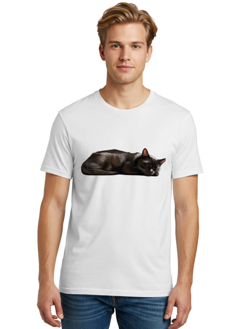 Sleeping-Black-Cat Men'S Graphic Tee, 100% Cotton, Comfortable Casual Summer Wear, Machine Washable, Vintage Camera, Old Camera, Antique Camera, Black Camera, Classic Photography, Photography Equipment, Nostalgic Device, Film Camera, Bal334