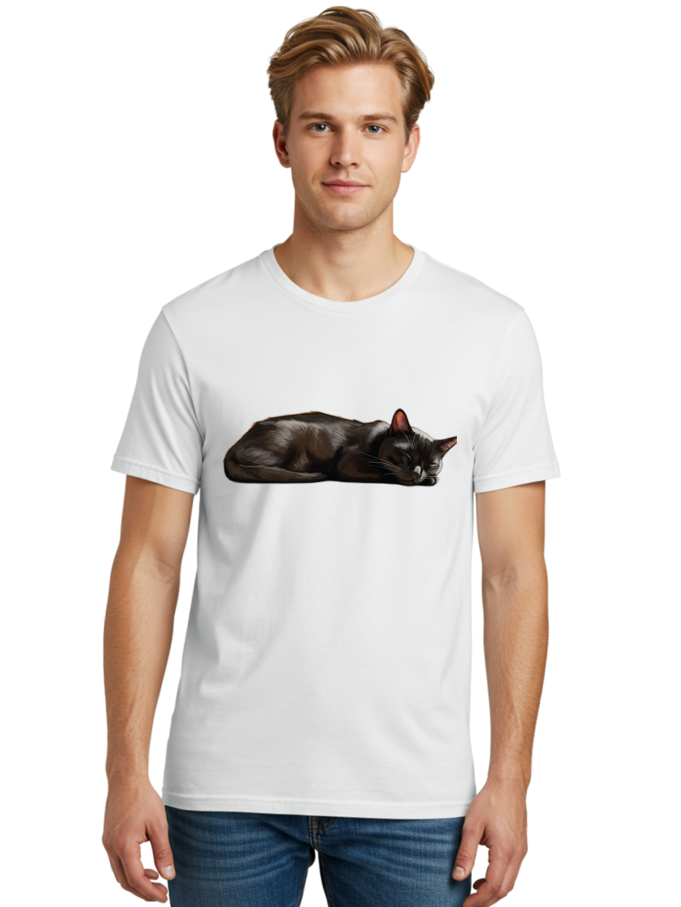 Sleeping-Black-Cat Men'S Graphic Tee, 100% Cotton, Comfortable Casual Summer Wear, Machine Washable, Vintage Camera, Old Camera, Antique Camera, Black Camera, Classic Photography, Photography Equipment, Nostalgic Device, Film Camera, Bal334