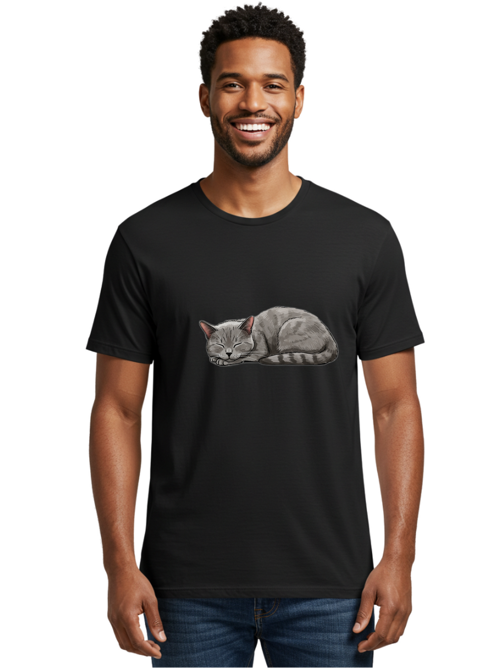 Sleeping-Cat-1 Men'S Graphic Tee, 100% Cotton, Comfortable Casual Summer Wear, Machine Washable, Vintage Camera, Old Camera, Antique Camera, Black Camera, Classic Photography, Photography Equipment, Nostalgic Device, Film Camera, Camera Art Bal336