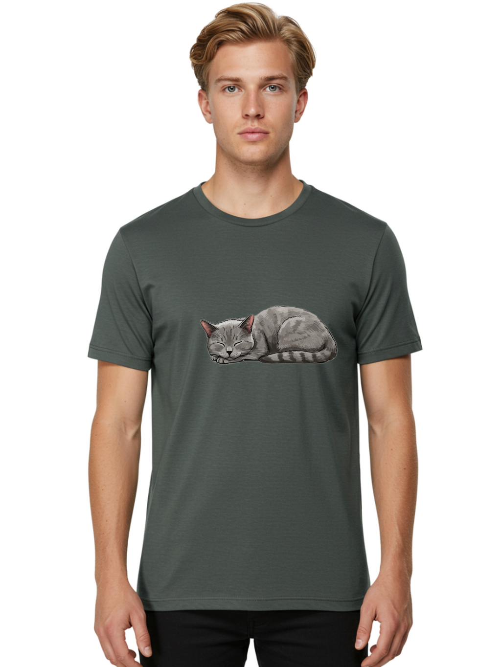 Sleeping-Cat-1 Men'S Graphic Tee, 100% Cotton, Comfortable Casual Summer Wear, Machine Washable, Vintage Camera, Old Camera, Antique Camera, Black Camera, Classic Photography, Photography Equipment, Nostalgic Device, Film Camera, Camera Art Bal336