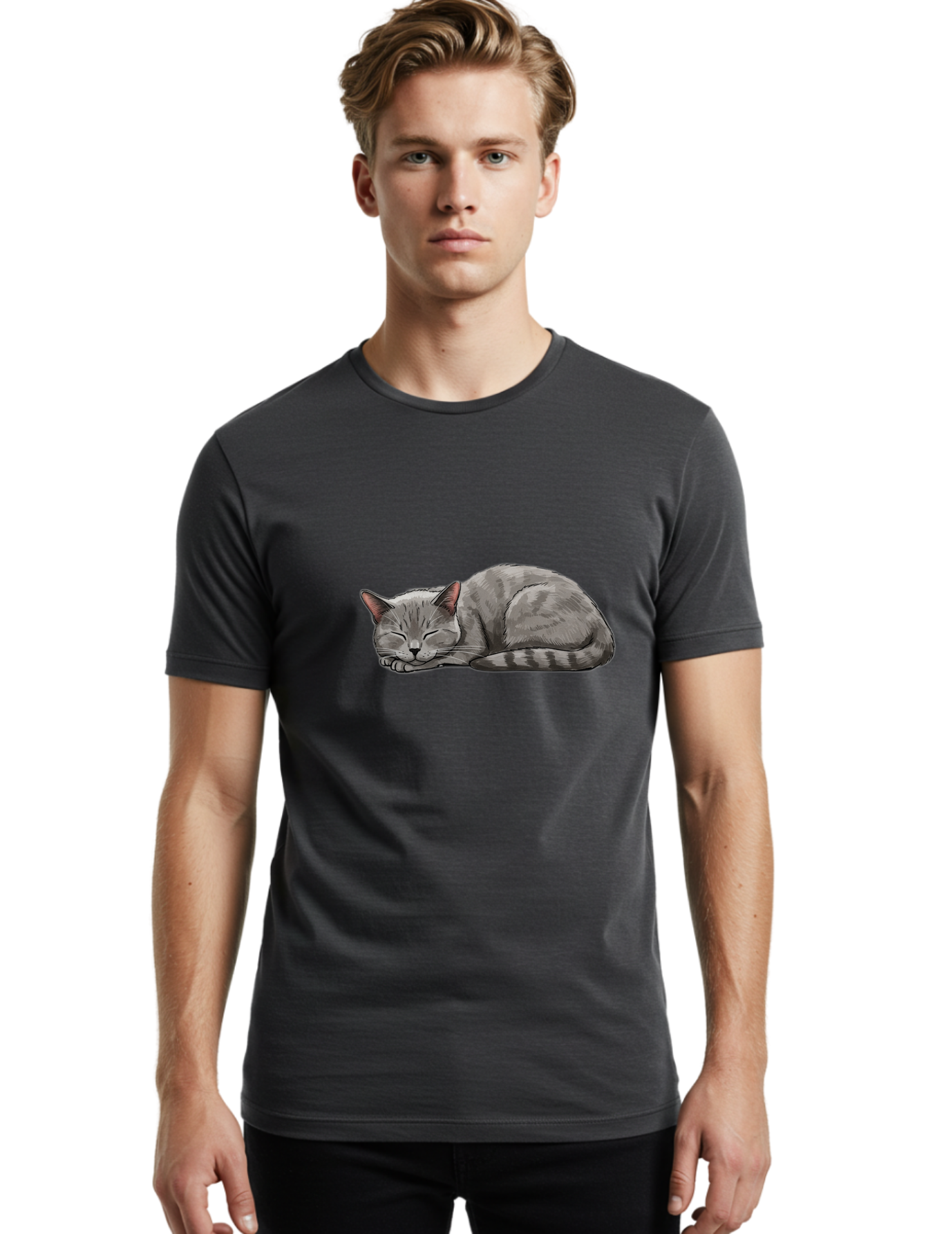 Sleeping-Cat-1 Men'S Graphic Tee, 100% Cotton, Comfortable Casual Summer Wear, Machine Washable, Vintage Camera, Old Camera, Antique Camera, Black Camera, Classic Photography, Photography Equipment, Nostalgic Device, Film Camera, Camera Art Bal336