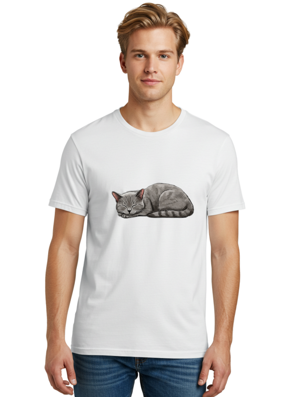 Sleeping-Cat-1 Men'S Graphic Tee, 100% Cotton, Comfortable Casual Summer Wear, Machine Washable, Vintage Camera, Old Camera, Antique Camera, Black Camera, Classic Photography, Photography Equipment, Nostalgic Device, Film Camera, Camera Art Bal336