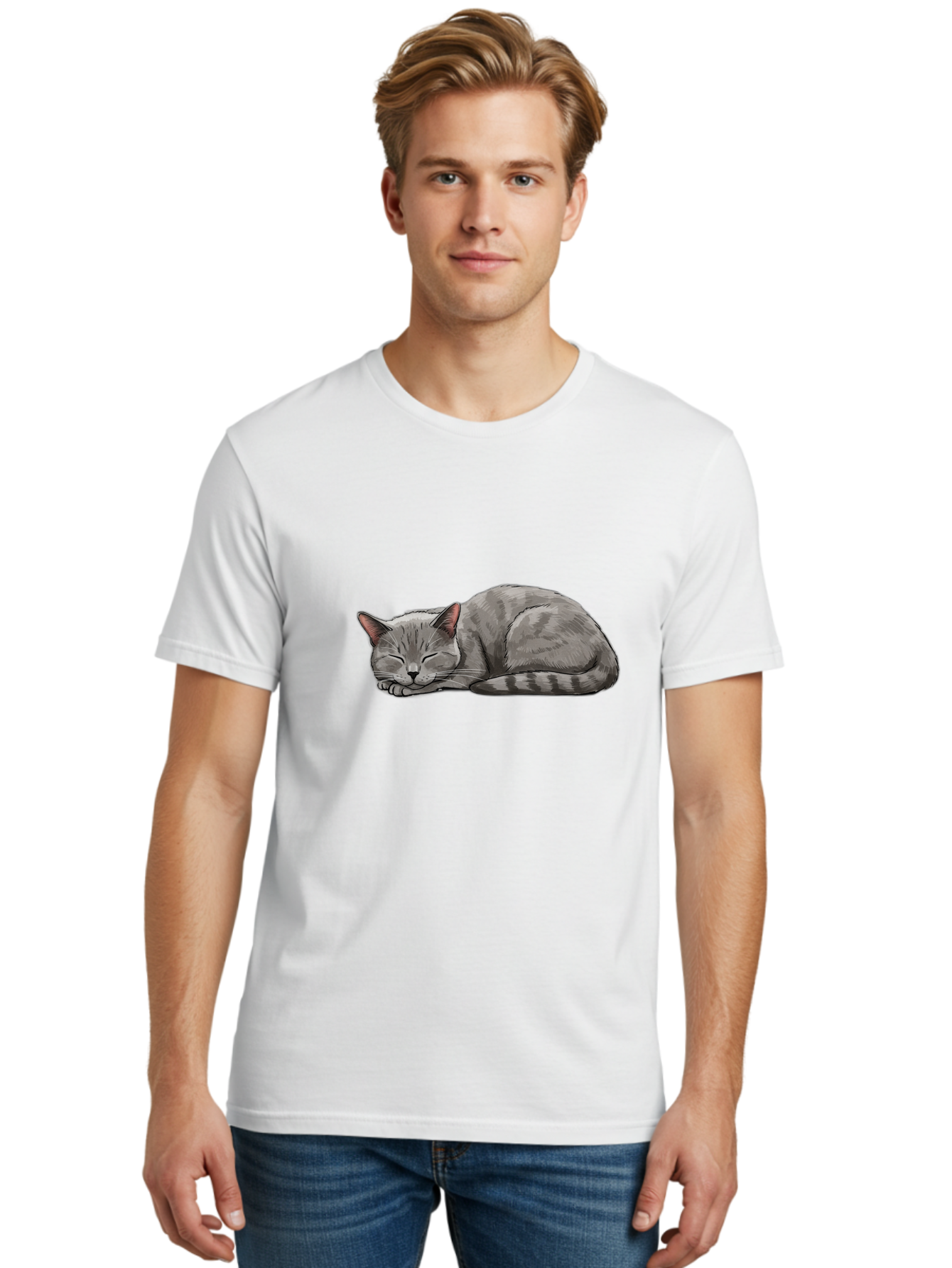 Sleeping-Cat-1 Men'S Graphic Tee, 100% Cotton, Comfortable Casual Summer Wear, Machine Washable, Vintage Camera, Old Camera, Antique Camera, Black Camera, Classic Photography, Photography Equipment, Nostalgic Device, Film Camera, Camera Art Bal336