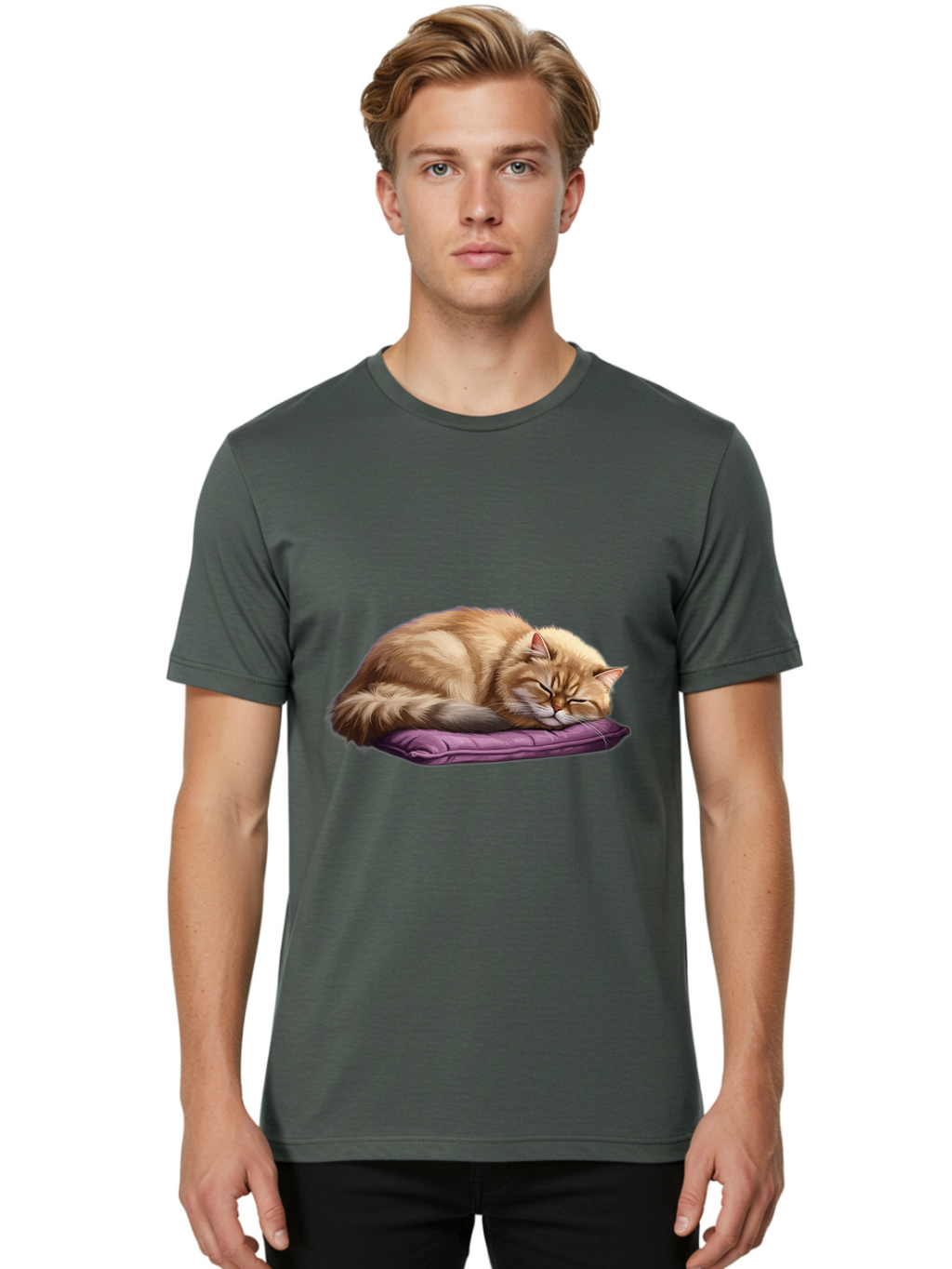 Sleeping-Orange-Cat-1 Men'S Graphic Tee, 100% Cotton, Comfortable Casual Summer Wear, Machine Washable, Vintage Camera, Old Camera, Antique Camera, Black Camera, Classic Photography, Photography Equipment, Nostalgic Device, Film Camera, Bal347