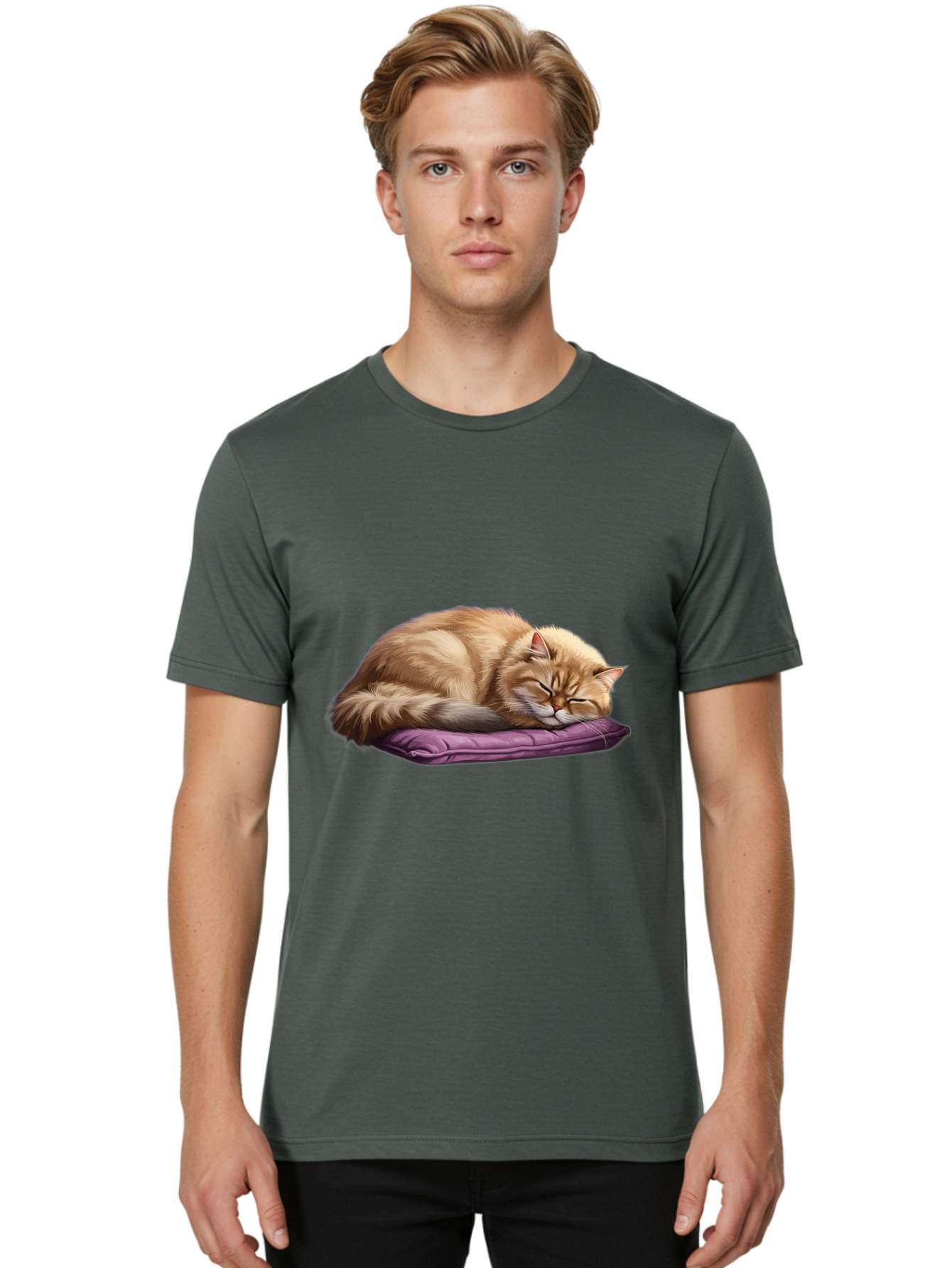 Sleeping-Orange-Cat-1 Men'S Graphic Tee, 100% Cotton, Comfortable Casual Summer Wear, Machine Washable, Vintage Camera, Old Camera, Antique Camera, Black Camera, Classic Photography, Photography Equipment, Nostalgic Device, Film Camera, Bal347