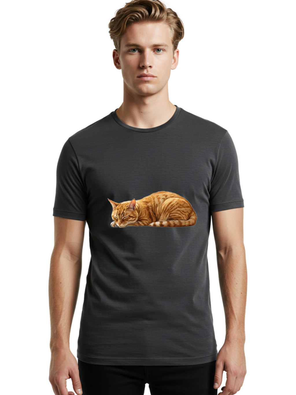 Sleeping-Orange-Cat Men'S Graphic Tee, 100% Cotton, Comfortable Casual Summer Wear, Machine Washable, Vintage Camera, Old Camera, Antique Camera, Black Camera, Classic Photography, Photography Equipment, Nostalgic Device, Film Camera, Bal348