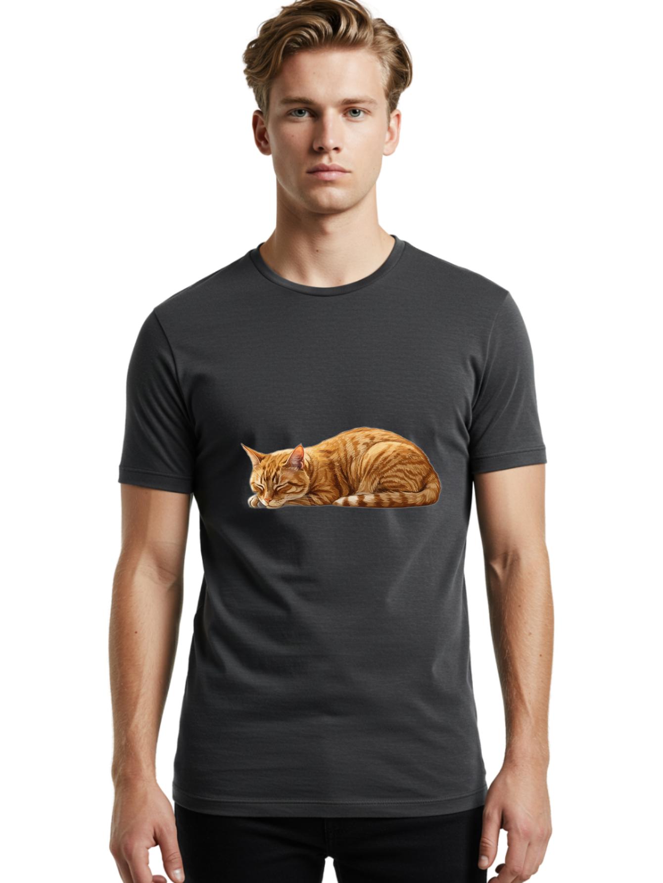 Sleeping-Orange-Cat Men'S Graphic Tee, 100% Cotton, Comfortable Casual Summer Wear, Machine Washable, Vintage Camera, Old Camera, Antique Camera, Black Camera, Classic Photography, Photography Equipment, Nostalgic Device, Film Camera, Bal348