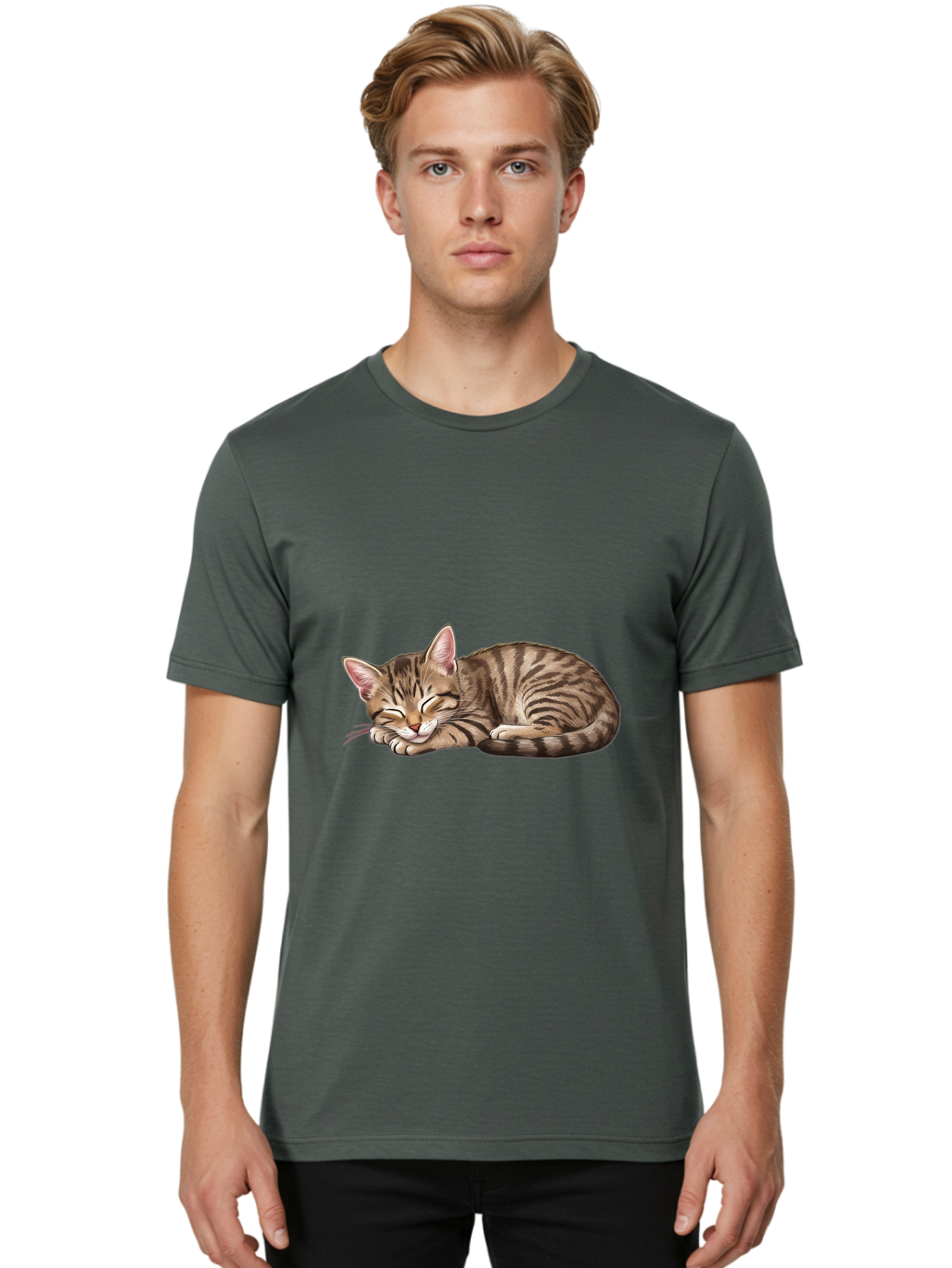 Sleeping-Tabby-Cat Men'S Graphic Tee, 100% Cotton, Comfortable Casual Summer Wear, Machine Washable, Vintage Camera, Old Camera, Antique Camera, Black Camera, Classic Photography, Photography Equipment, Nostalgic Device, Film Camera, Bal349