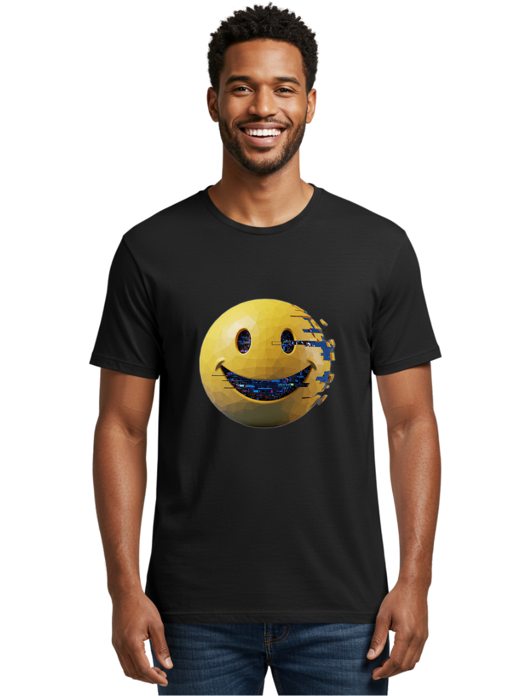 Smiley-Face-Glitch Men'S Graphic Tee, 100% Cotton, Comfortable Casual Summer Wear, Machine Washable, Vintage Camera, Old Camera, Antique Camera, Black Camera, Classic Photography, Photography Equipment, Nostalgic Device, Film Camera, Bal357