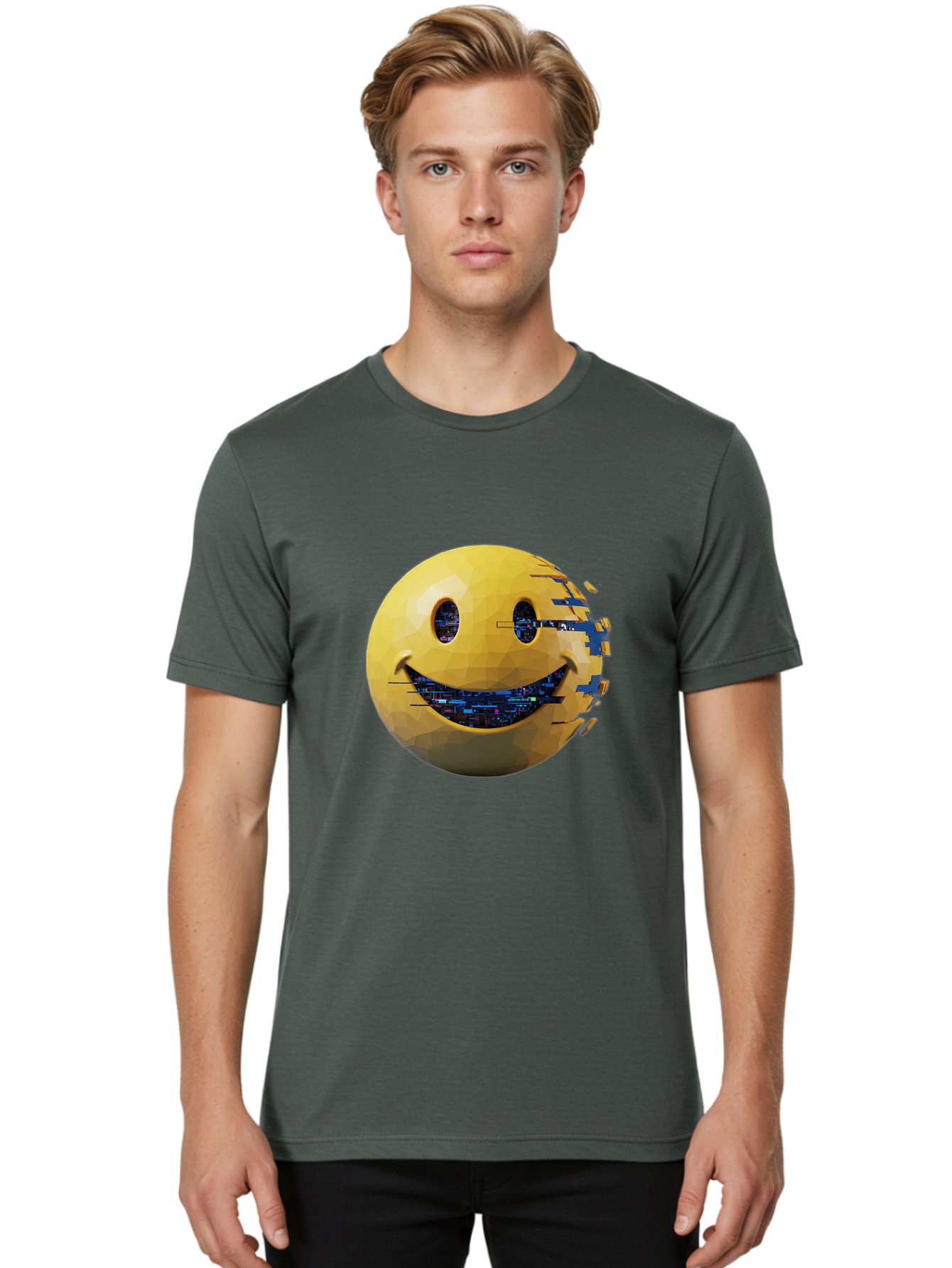 Smiley-Face-Glitch Men'S Graphic Tee, 100% Cotton, Comfortable Casual Summer Wear, Machine Washable, Vintage Camera, Old Camera, Antique Camera, Black Camera, Classic Photography, Photography Equipment, Nostalgic Device, Film Camera, Bal357
