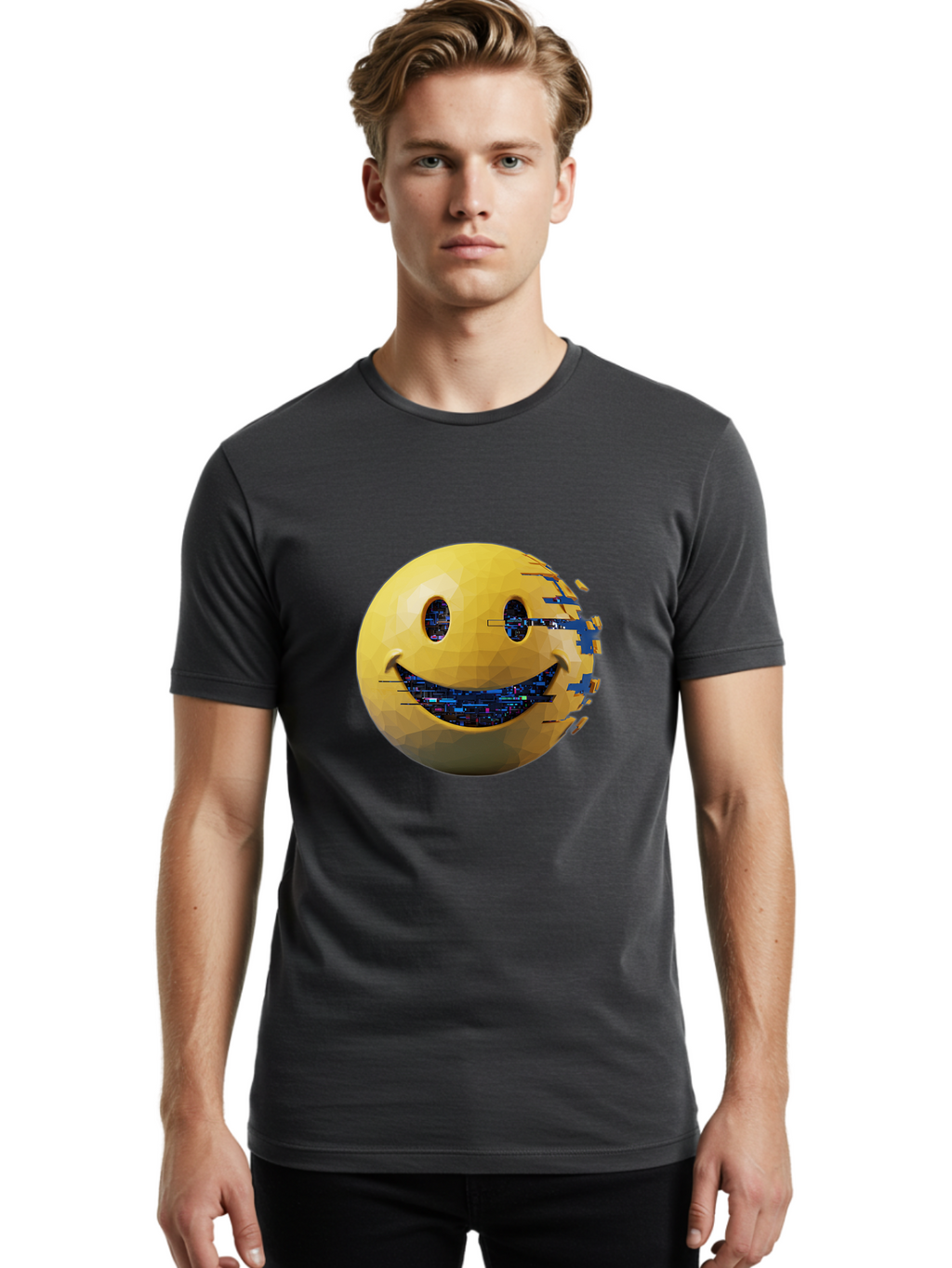 Smiley-Face-Glitch Men'S Graphic Tee, 100% Cotton, Comfortable Casual Summer Wear, Machine Washable, Vintage Camera, Old Camera, Antique Camera, Black Camera, Classic Photography, Photography Equipment, Nostalgic Device, Film Camera, Bal357