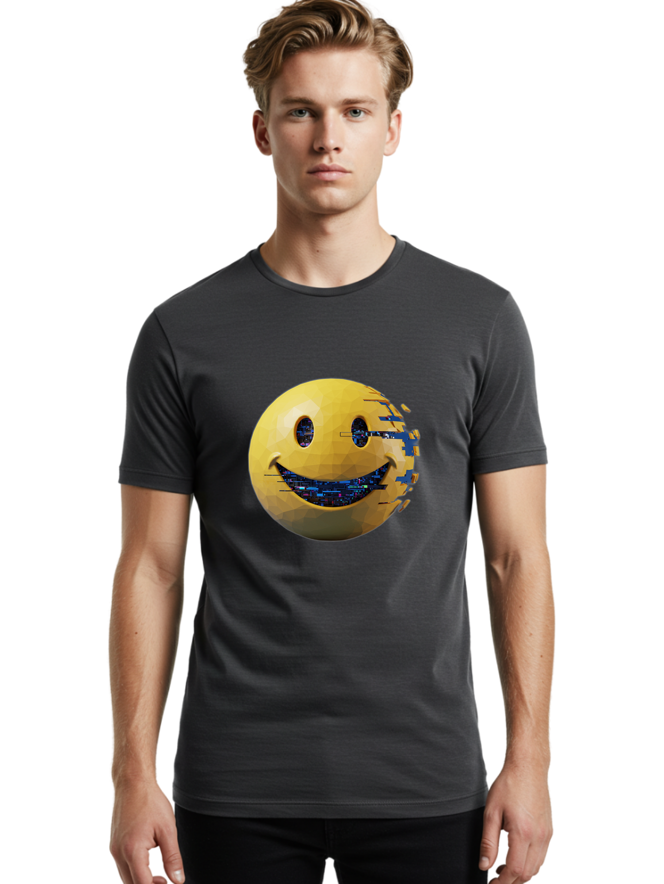 Smiley-Face-Glitch Men'S Graphic Tee, 100% Cotton, Comfortable Casual Summer Wear, Machine Washable, Vintage Camera, Old Camera, Antique Camera, Black Camera, Classic Photography, Photography Equipment, Nostalgic Device, Film Camera, Bal357