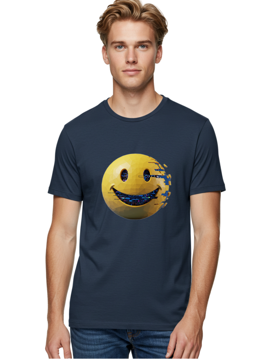 Smiley-Face-Glitch Men'S Graphic Tee, 100% Cotton, Comfortable Casual Summer Wear, Machine Washable, Vintage Camera, Old Camera, Antique Camera, Black Camera, Classic Photography, Photography Equipment, Nostalgic Device, Film Camera, Bal357