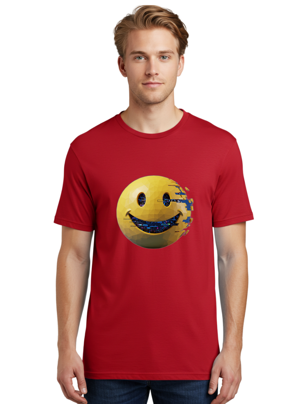 Smiley-Face-Glitch Men'S Graphic Tee, 100% Cotton, Comfortable Casual Summer Wear, Machine Washable, Vintage Camera, Old Camera, Antique Camera, Black Camera, Classic Photography, Photography Equipment, Nostalgic Device, Film Camera, Bal357