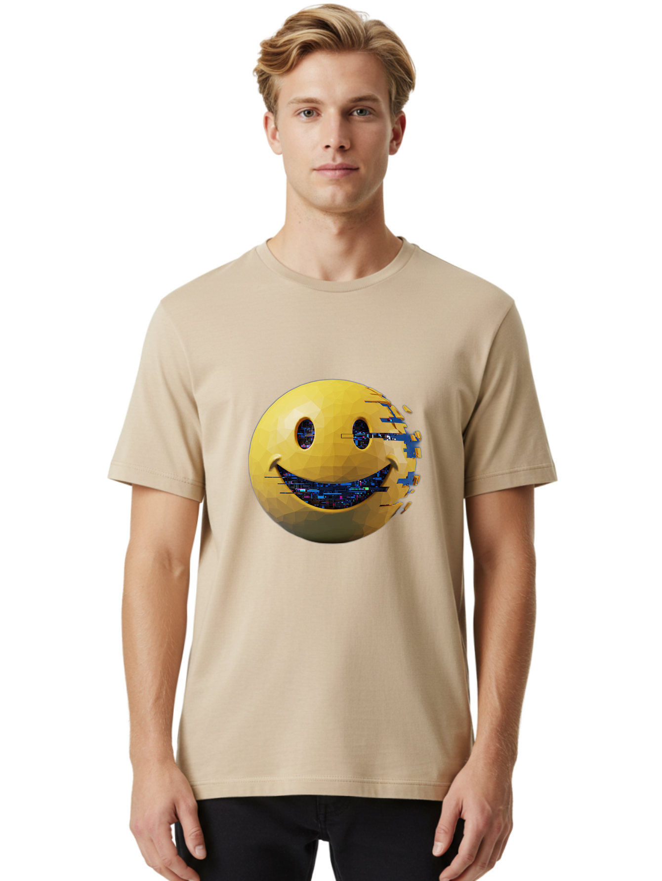Smiley-Face-Glitch Men'S Graphic Tee, 100% Cotton, Comfortable Casual Summer Wear, Machine Washable, Vintage Camera, Old Camera, Antique Camera, Black Camera, Classic Photography, Photography Equipment, Nostalgic Device, Film Camera, Bal357