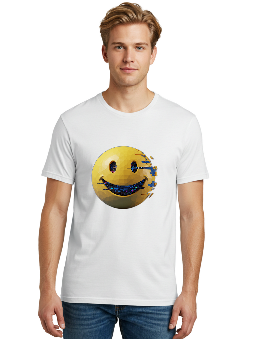 Smiley-Face-Glitch Men'S Graphic Tee, 100% Cotton, Comfortable Casual Summer Wear, Machine Washable, Vintage Camera, Old Camera, Antique Camera, Black Camera, Classic Photography, Photography Equipment, Nostalgic Device, Film Camera, Bal357