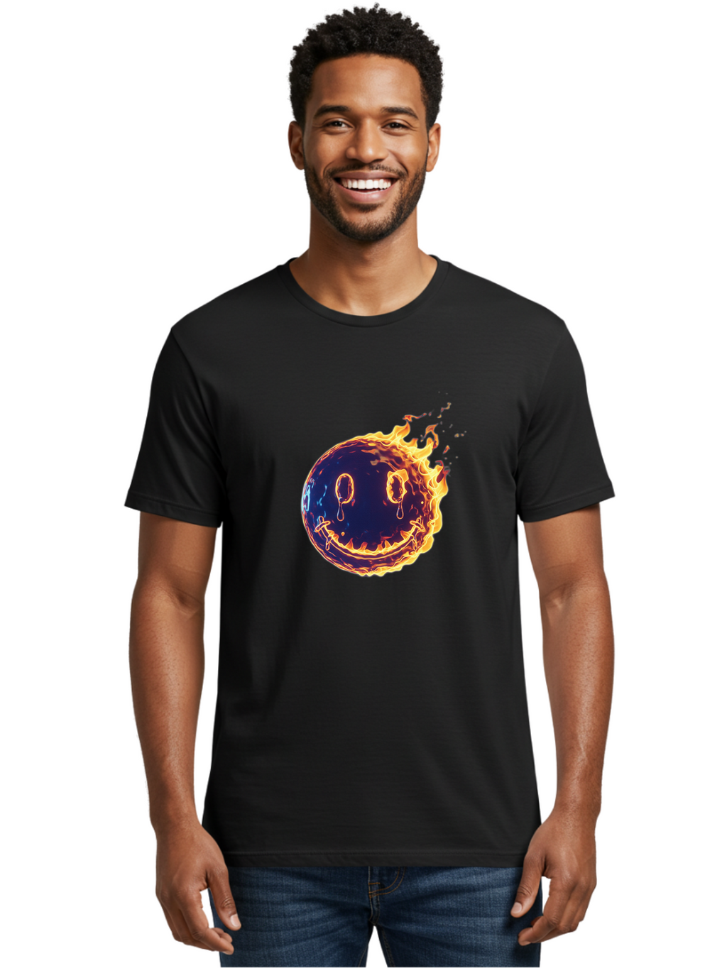 Smiley-Face-On-Fire Men'S Graphic Tee, 100% Cotton, Comfortable Casual Summer Wear, Machine Washable, Vintage Camera, Old Camera, Antique Camera, Black Camera, Classic Photography, Photography Equipment, Nostalgic Device, Film Camera, Bal358