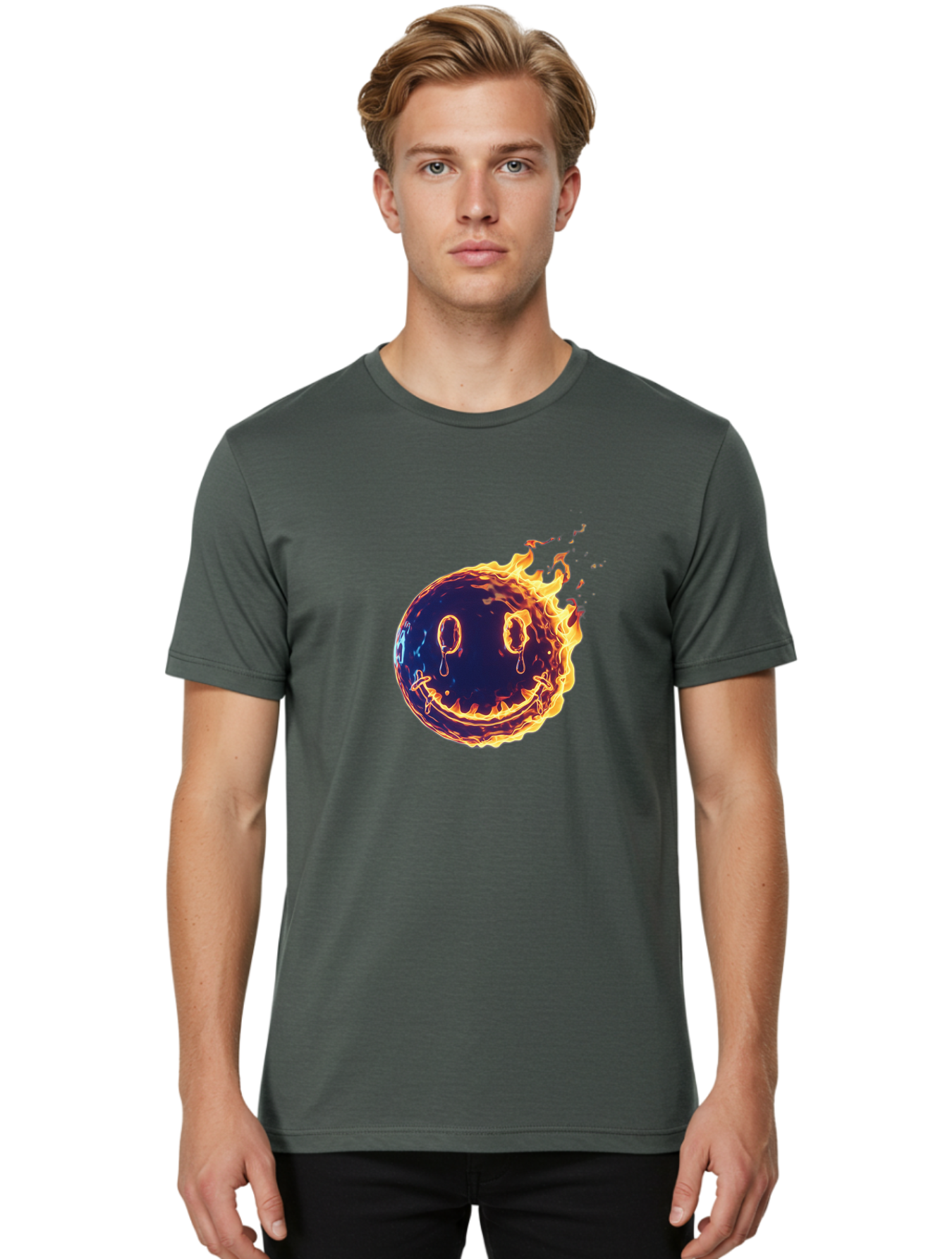 Smiley-Face-On-Fire Men'S Graphic Tee, 100% Cotton, Comfortable Casual Summer Wear, Machine Washable, Vintage Camera, Old Camera, Antique Camera, Black Camera, Classic Photography, Photography Equipment, Nostalgic Device, Film Camera, Bal358